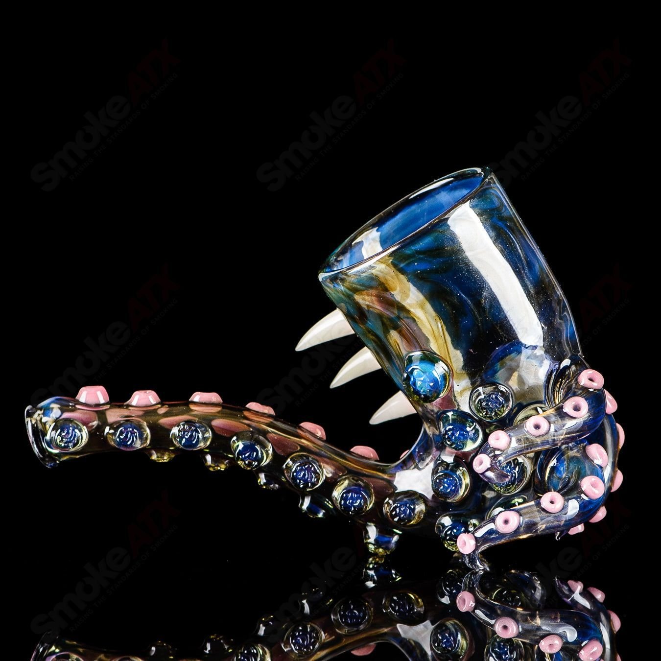 Salt Glass Proxy Sherlock hand pipe, colorful heady glass with intricate design and a classic Sherlock shape.