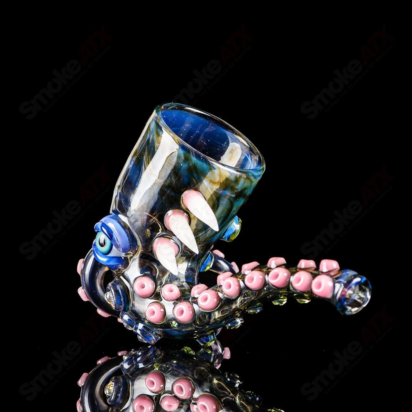 Salt Glass Proxy Sherlock hand pipe, heady glass piece with intricate design and clear glass construction.