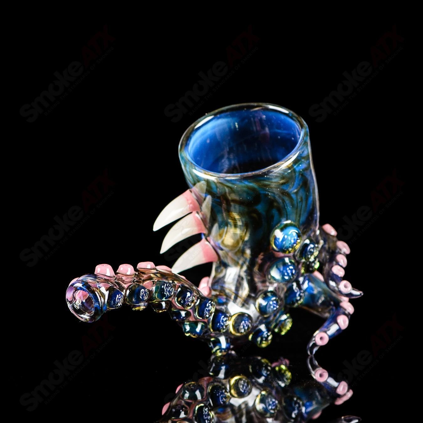 Salt Glass Proxy Sherlock hand pipe, clear heady glass with intricate details and a classic Sherlock shape.