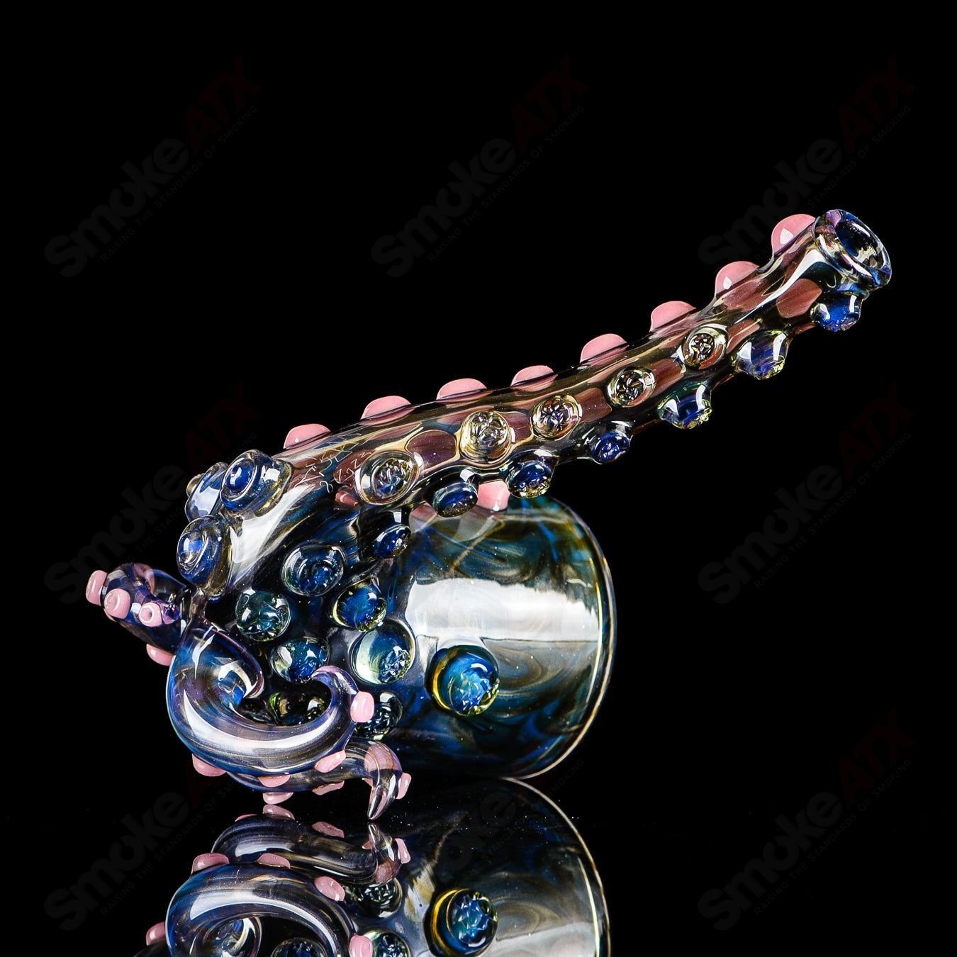 Proxy Sherlock hand pipe by Salt Glass, clear heady glass with intricate design and a classic Sherlock shape for smooth use.