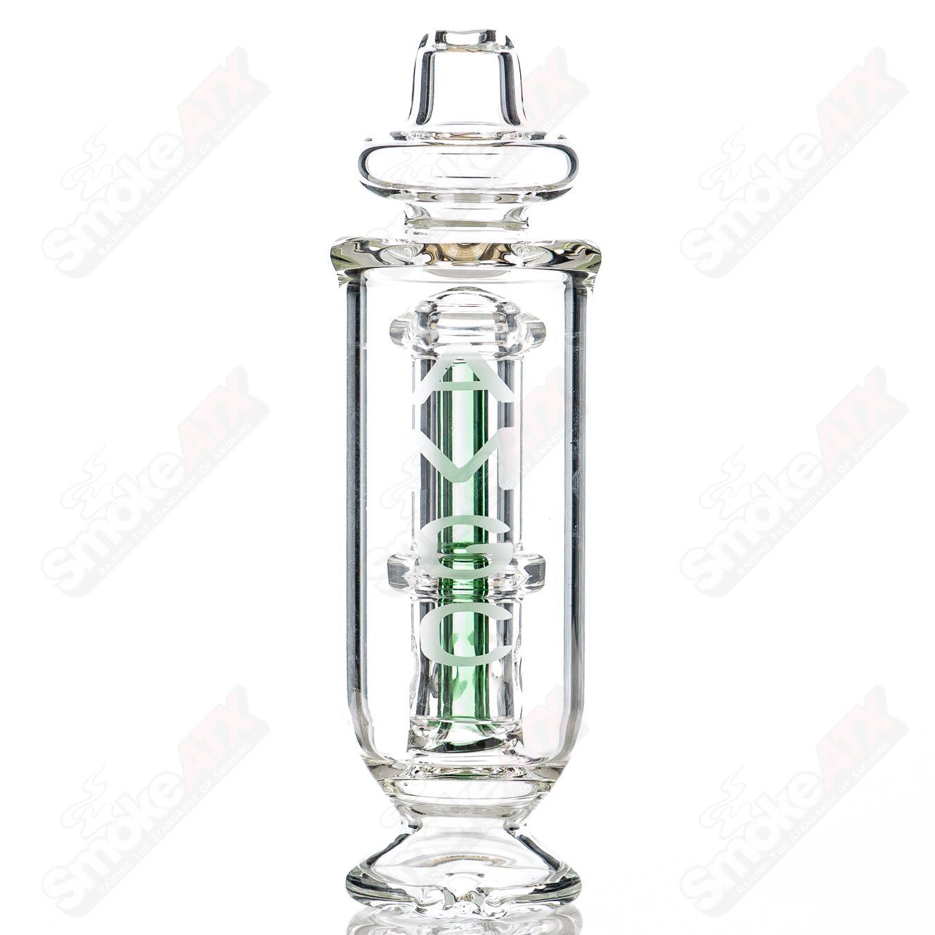 Green accent Puffco attachment glass top by Austin Made Glass Co designed for Puffco devices, featuring colorful glass craftsmanship.