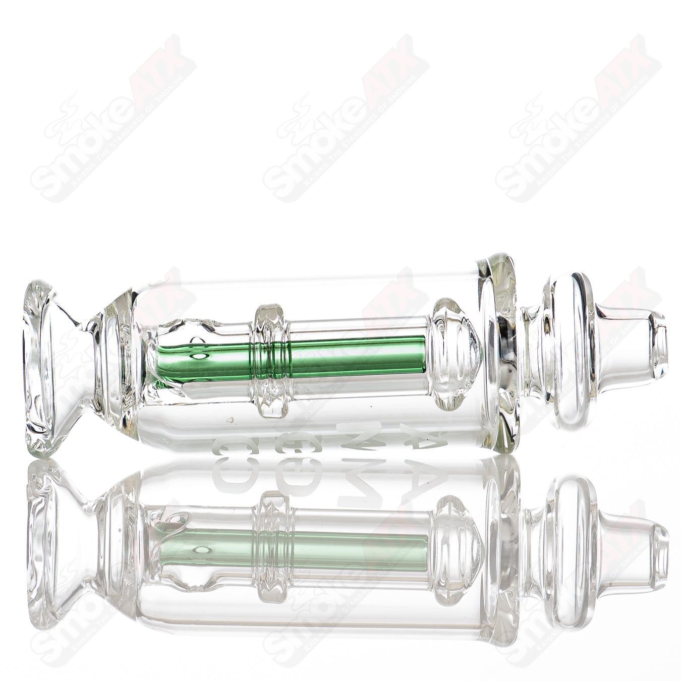 Green accent Puffco attachment glass top for Puffco devices, crafted by Austin Made Glass Co, featuring a sleek, colorful design.
