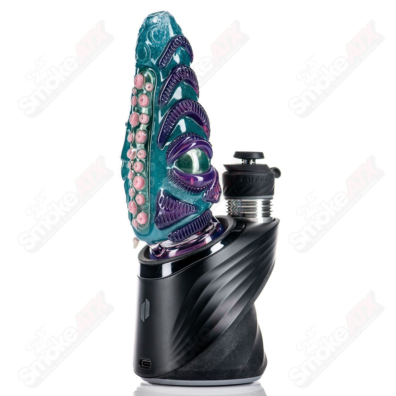 Heady glass Puffco Top by Salt Glass with intricate design, designed for use with Puffco vaporizer devices.