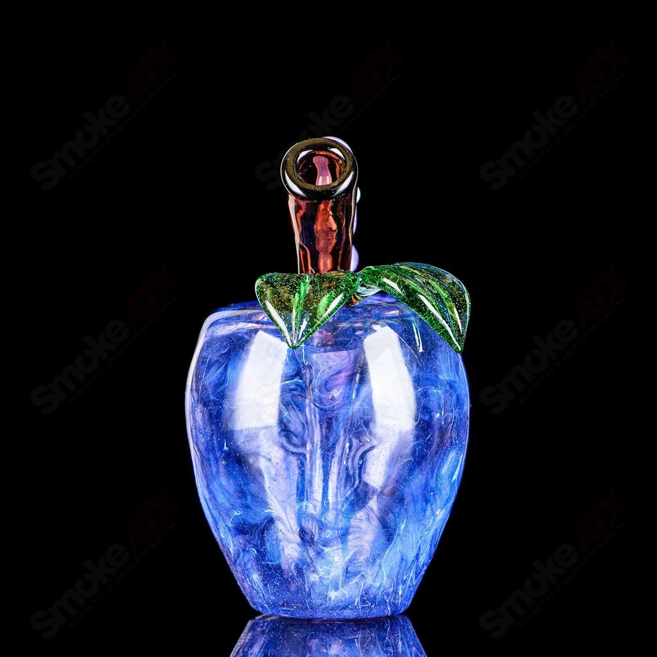 Purple Apple Rig with Worm Dabber Pouch Glass, heady concentrate rig featuring a vibrant purple apple design and glass dabber pouch.