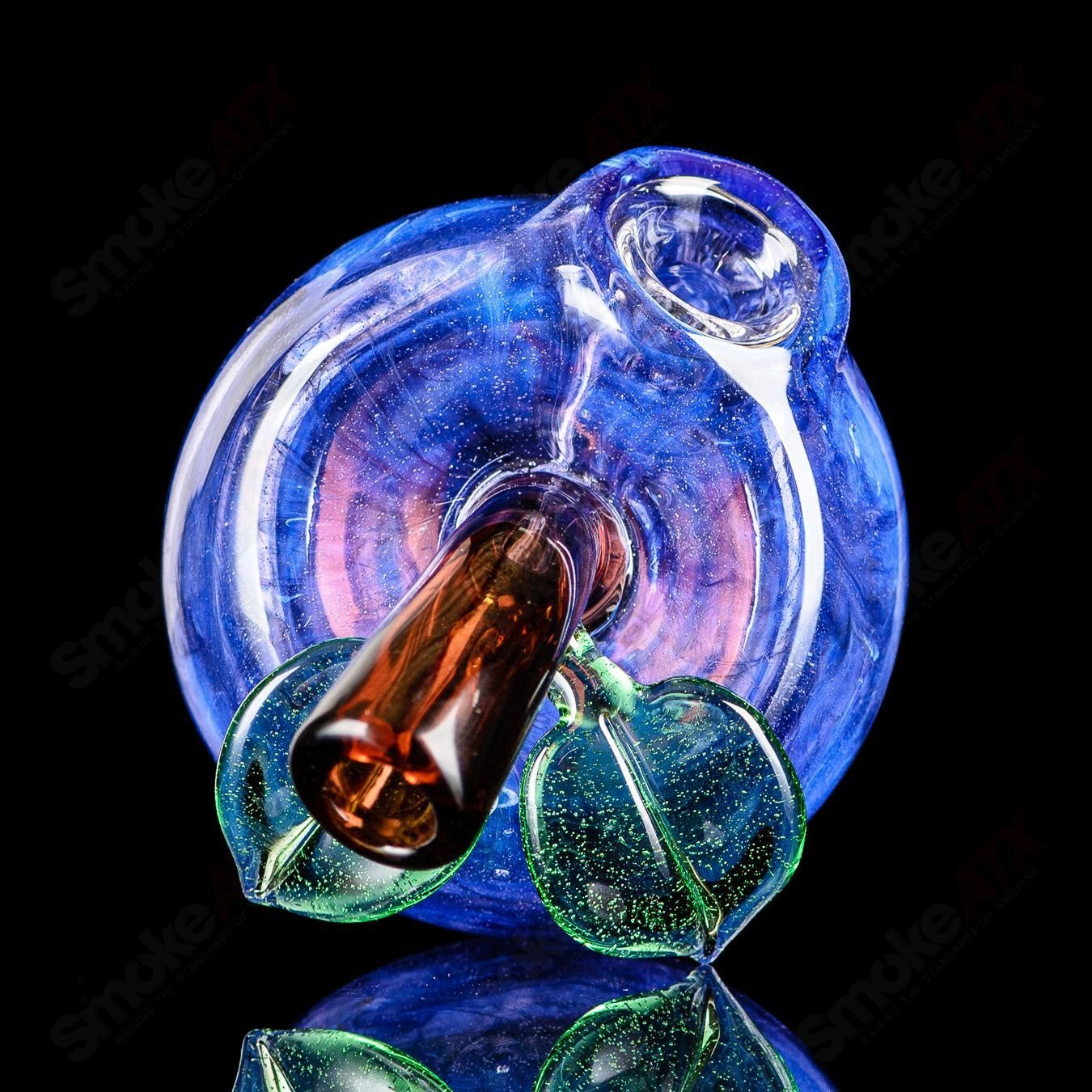 Purple Apple Rig with Worm Dabber and Pouch, heady glass concentrate rig showcasing vibrant purple hues and intricate design.