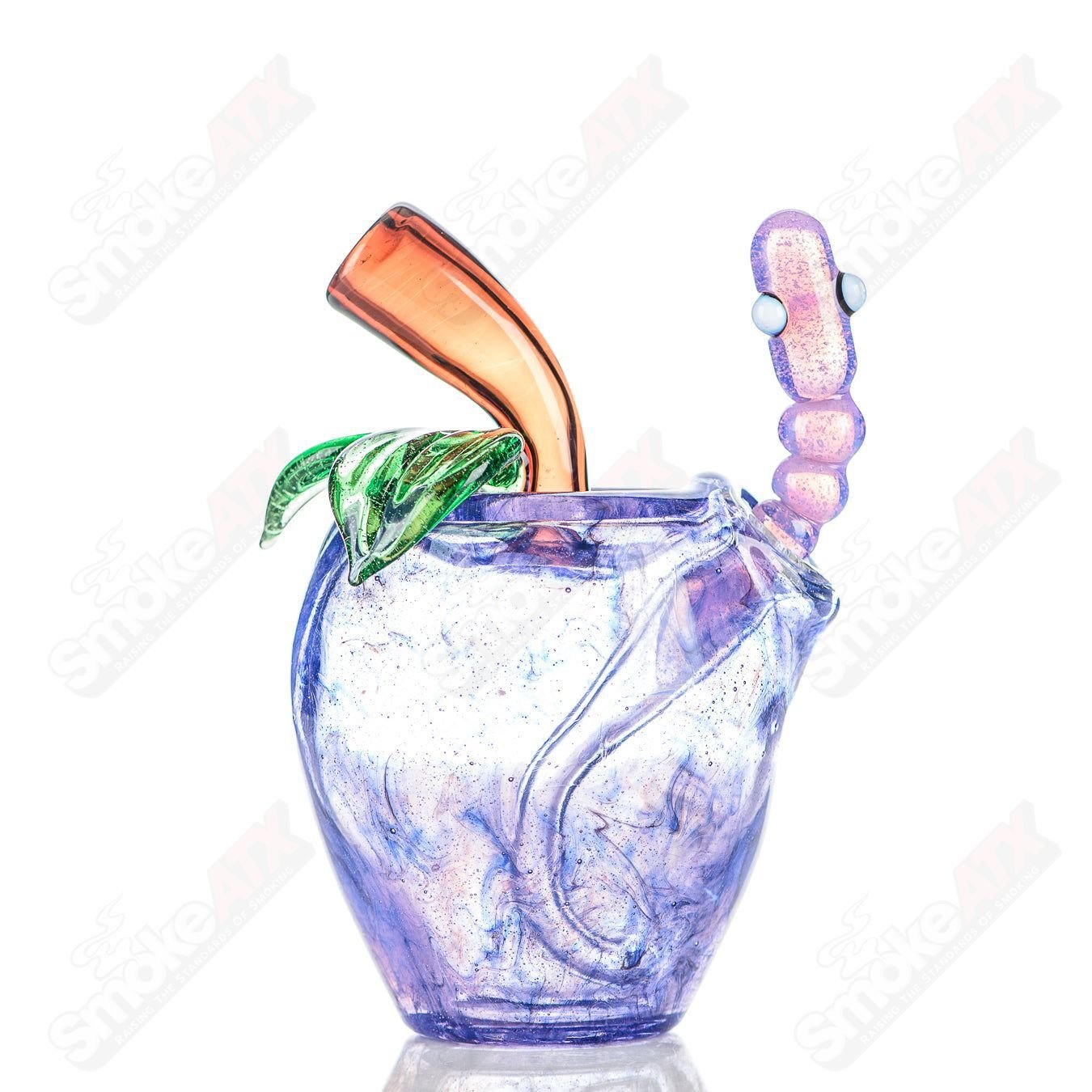Purple Apple Rig with Worm Dabber Pouch glass for concentrates, showcasing vibrant purple color and detailed design.