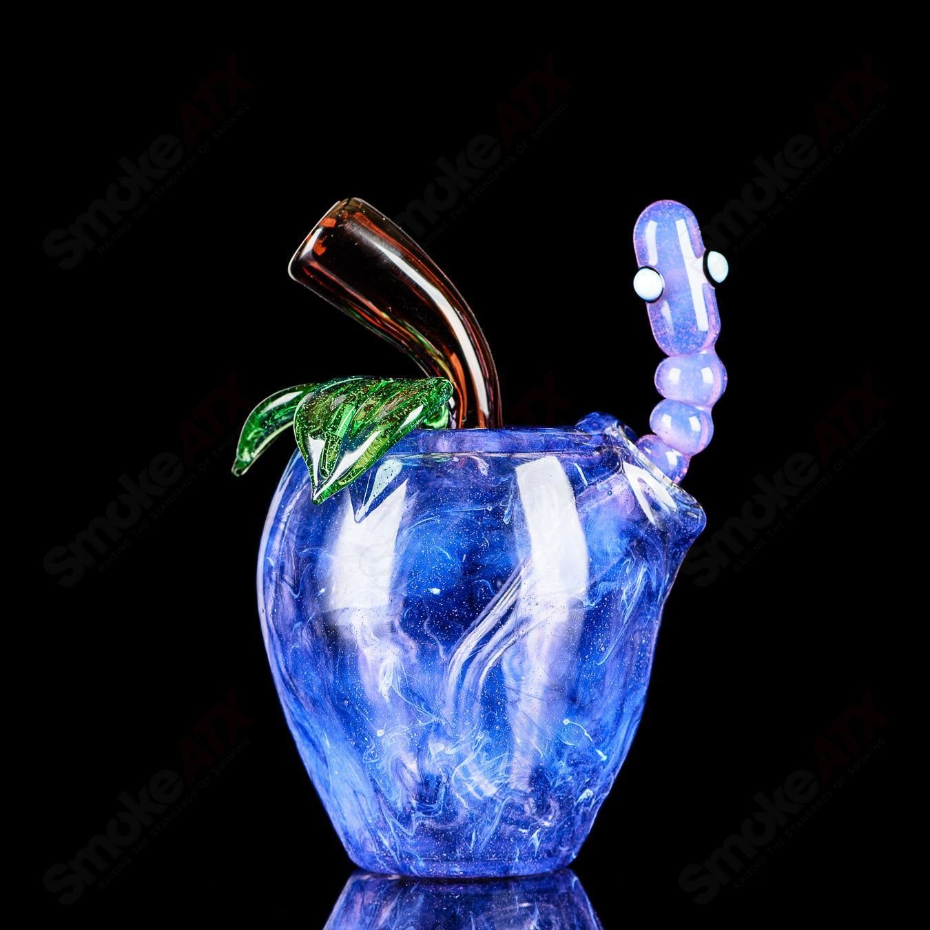 Purple Apple Rig with Worm Dabber Pouch Glass, Heady Glass concentrate rig featuring vibrant purple design and functional dabber pouch.