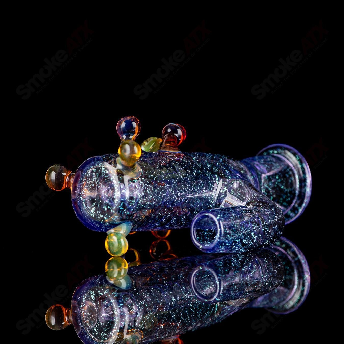 Purple Dichro Ash Catcher with UV Leaf design by Mr. Gray, heady glass accessory for water pipes and bongs.