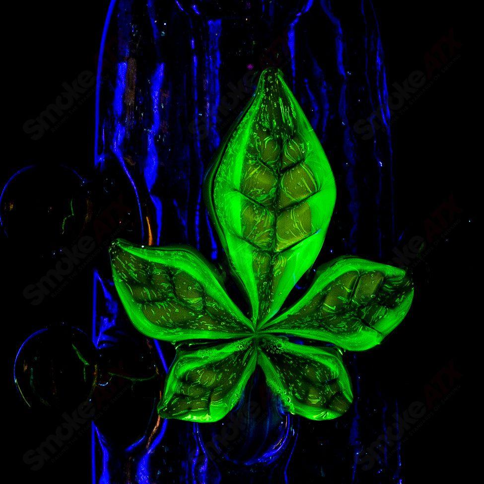 Purple dichro ash catcher with UV leaf design from Mr. Gray, heady glass accessory for enhanced smoking experience.
