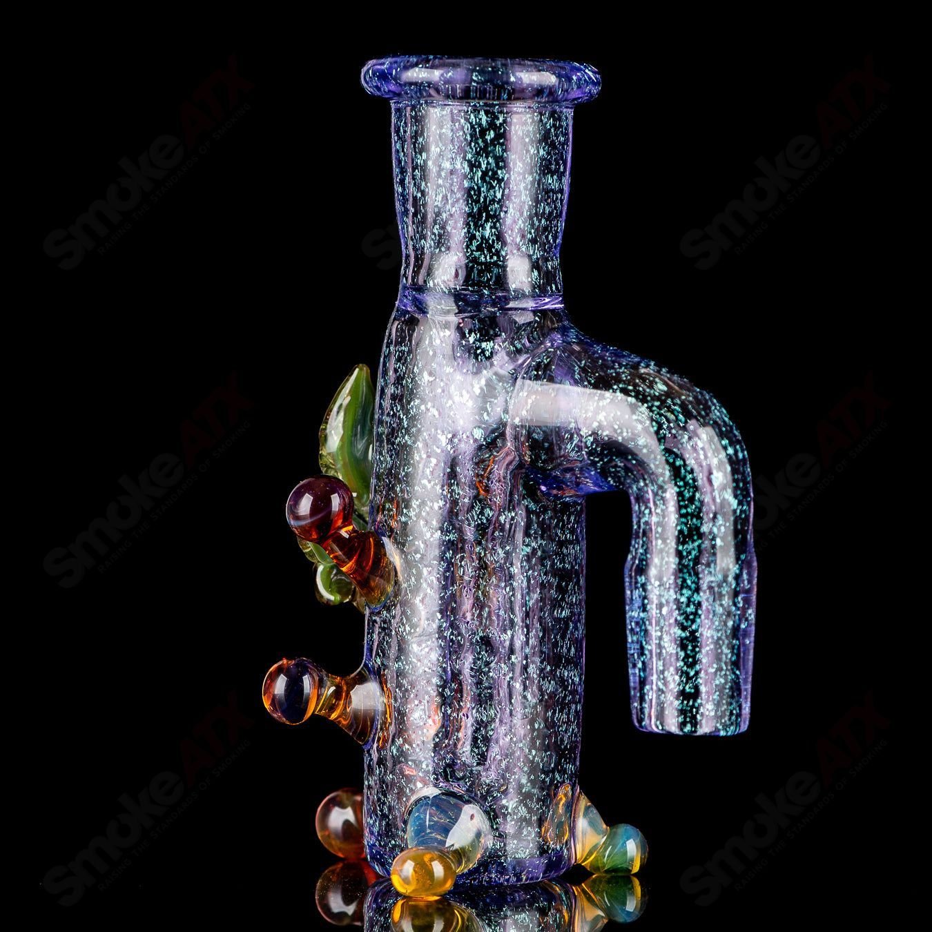 Purple Dichro Ash Catcher with UV Leaf design from Mr. Gray, heady glass piece for enhancing smoking experience.