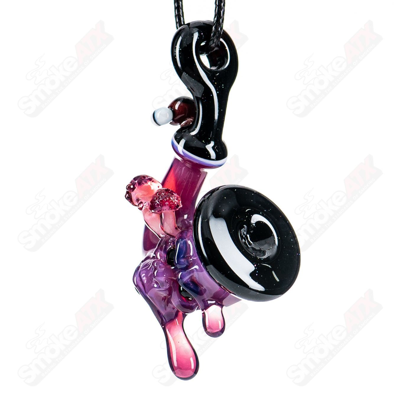Purple Wook Sherlock pendant by Blu Sun x JMass, handcrafted heady glass jewelry with intricate purple and clear glass details.