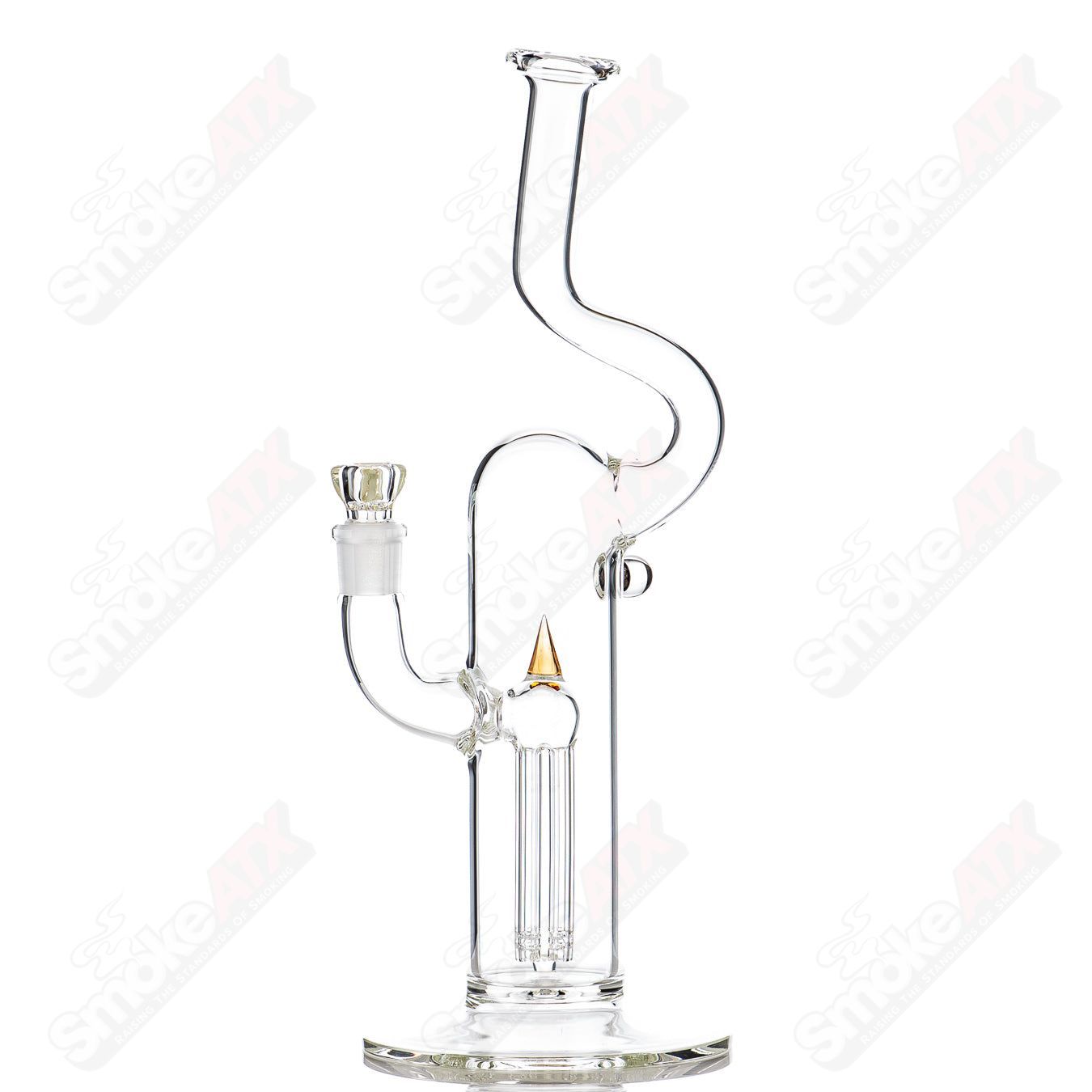 Sovereignty Glass Queen Fixed 4 Arm Minor Accent with Natty Neck, clear straight glass tube with intricate design details.