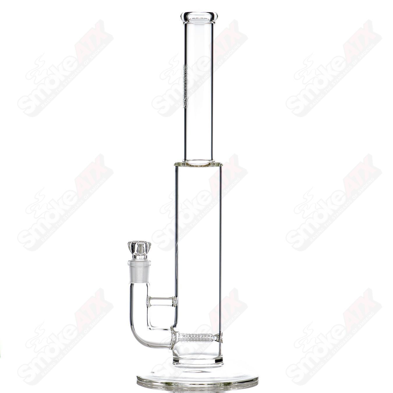 Clear Queen G-Line Sovereignty glass straight tube bong with intricate design and sturdy base, manufactured by Sovereignty Glass.