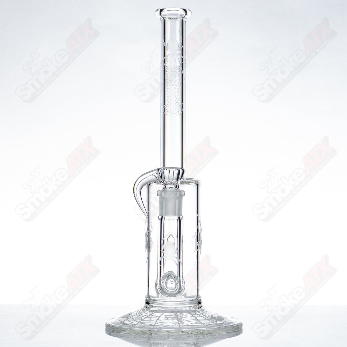 Clear Queen Stemline glass straight tube with a bent neck and Halloween pattern by Sovereignty Glass.
