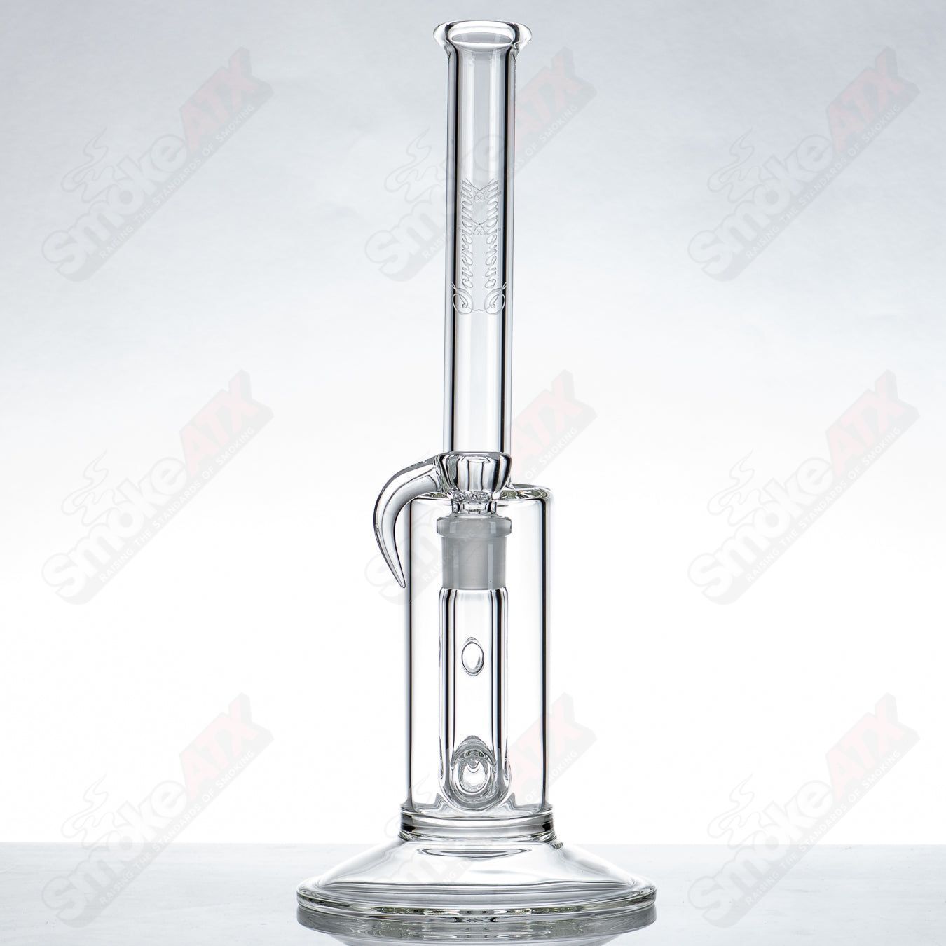 Clear Queen Stemline straight glass tube with a bent neck by Sovereignty Glass, showcasing its sleek design and craftsmanship.