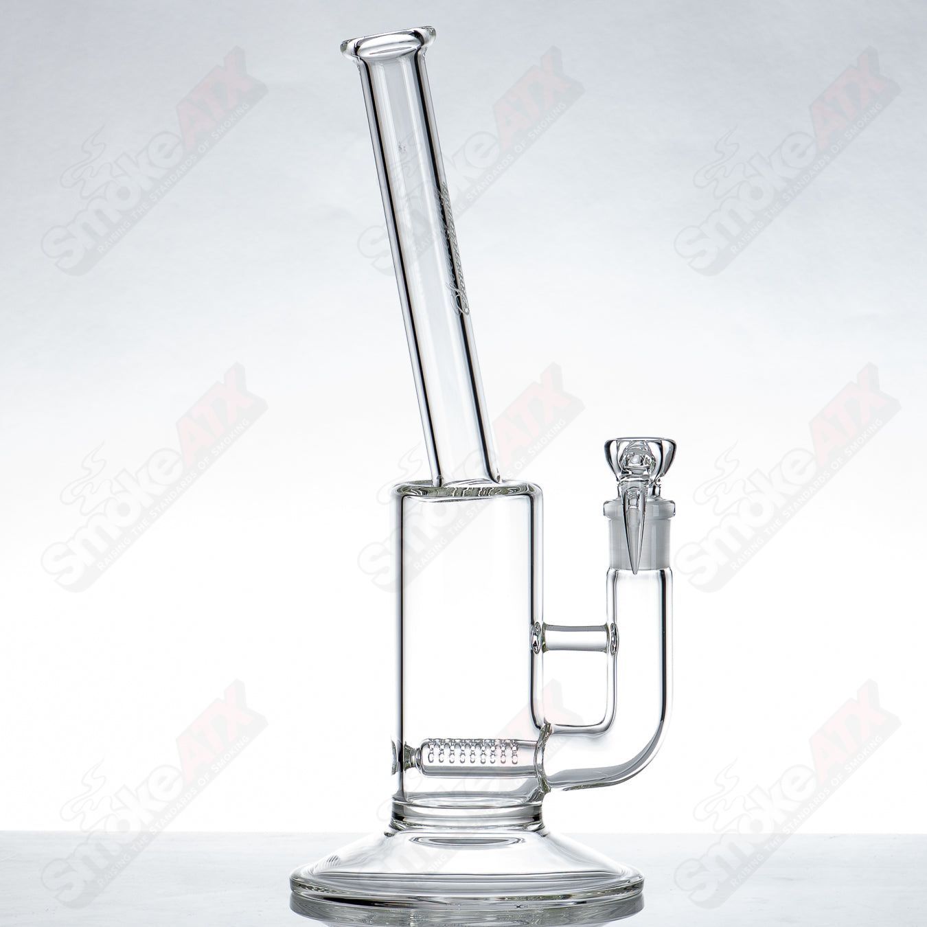 Clear Sovereignty Glass Queen Stemline straight tube with bent neck, showcasing a sleek, elegant glass water pipe design.