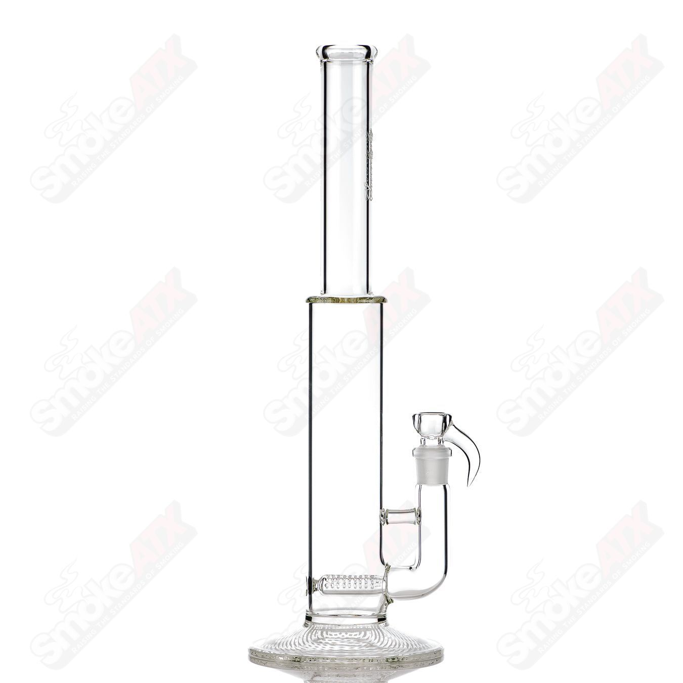 Sovereignty Glass Queen Stemline clear straight tube with patterned foot, featuring a sleek glass design and intricate details.