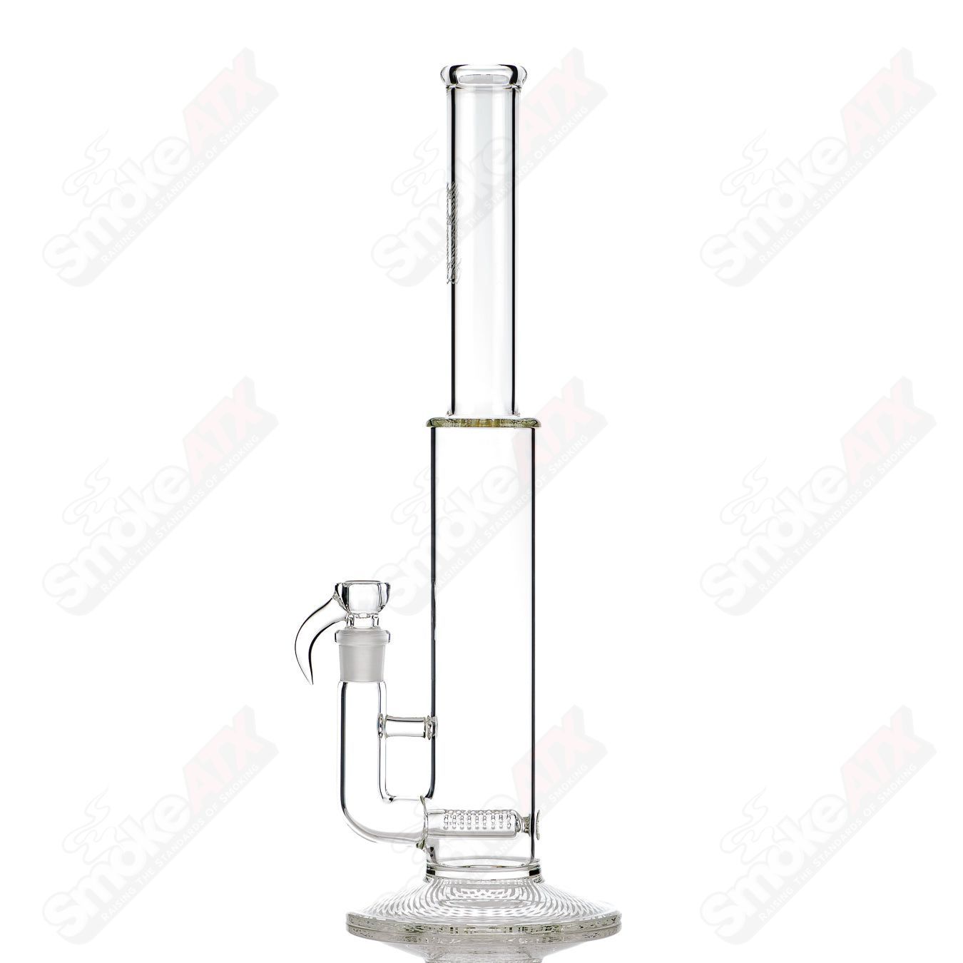 Sovereignty Glass Queen Stemline Clear straight tube with patterned foot and sleek design for smoking or display.