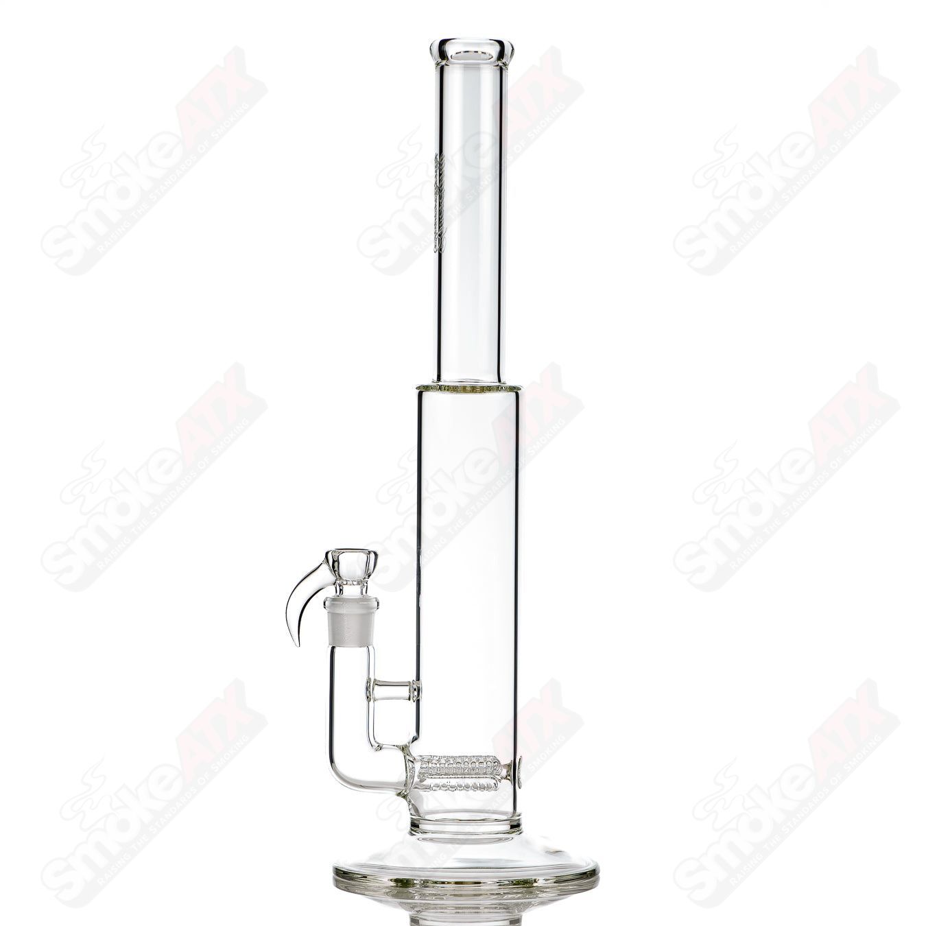 Clear Sovereignty Glass Queen Threeline Straight Tube with intricate design, showcasing a sleek, straight glass smoking pipe.