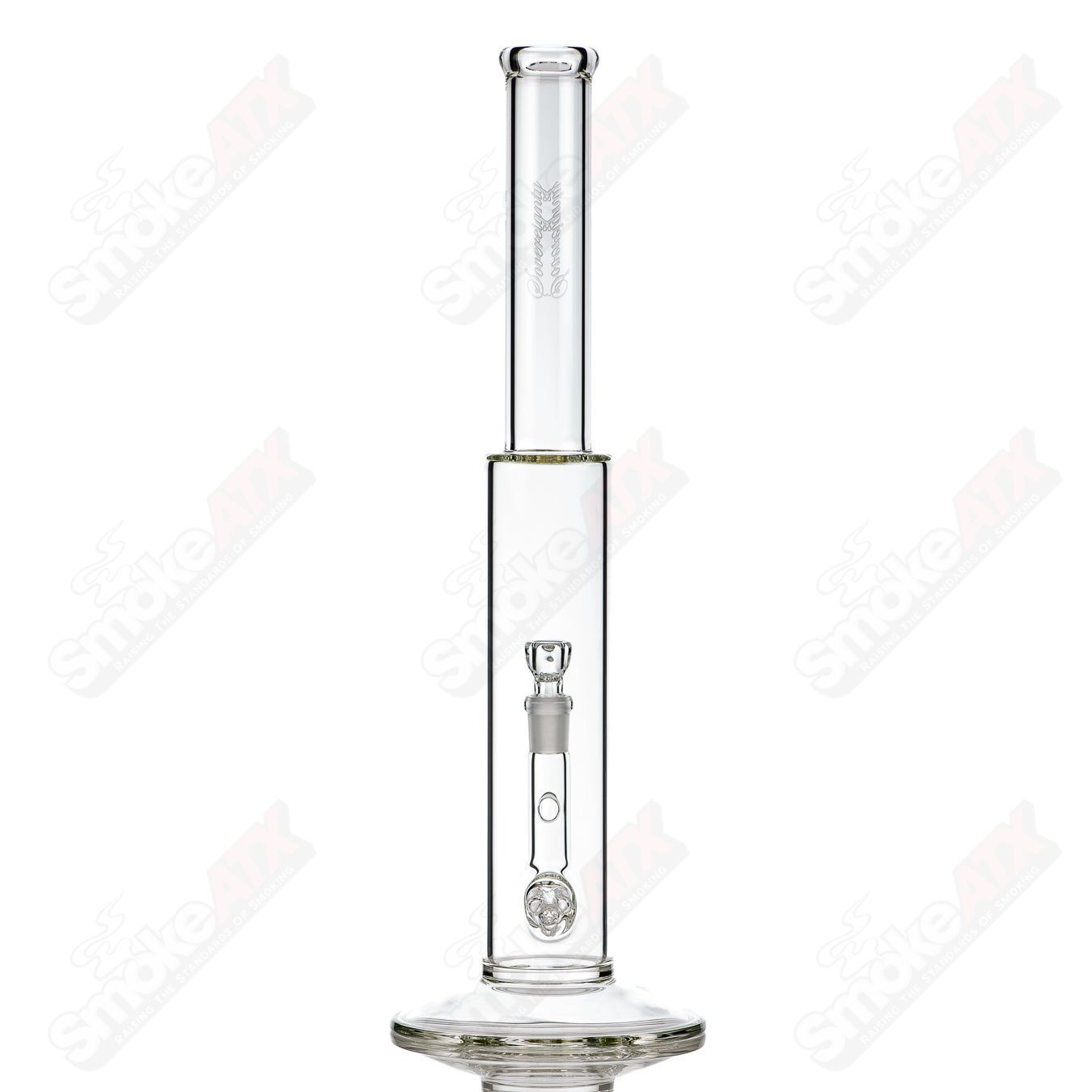 Sovereignty Glass Queen Threeline Straight Tube, clear glass smoking pipe with elegant straight design and intricate Threeline details.