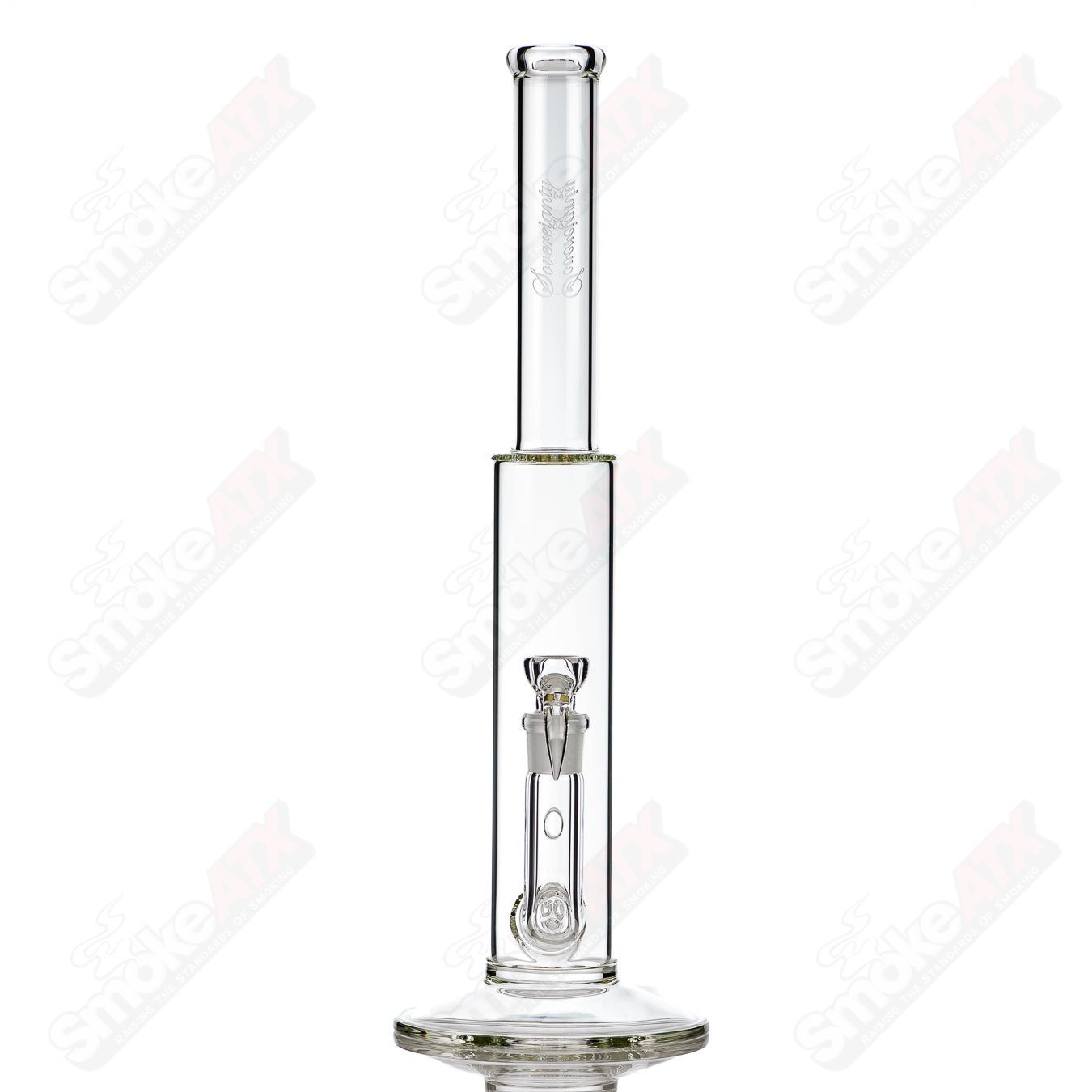 Sovereignty Glass Queen Threeline Sovereignty straight glass tube with clear design and intricate line details.
