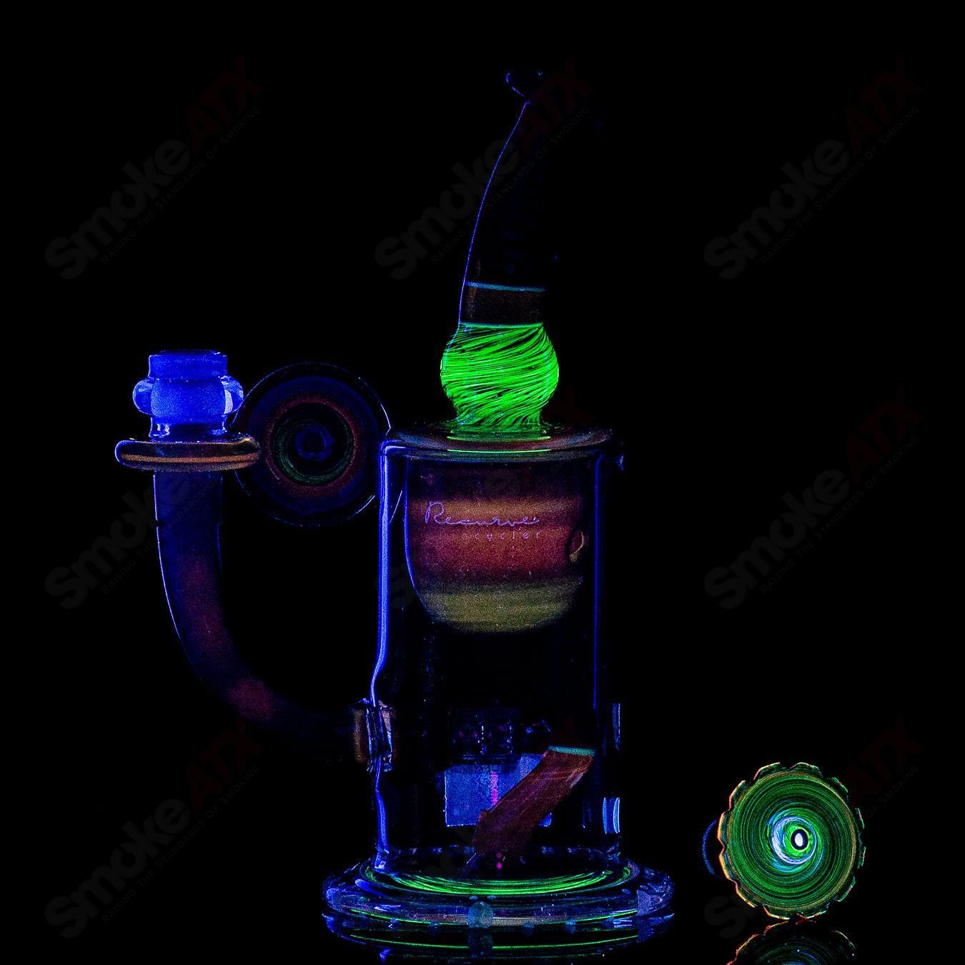 Mobius Recurve Circle Solo #6 of 2024 Heady Glass Bubbler, featuring intricate glasswork and a circular design.