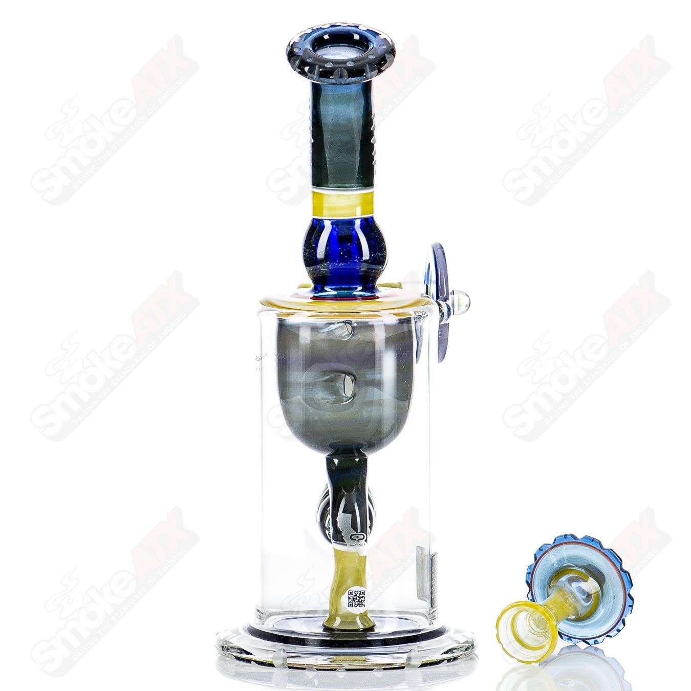 Mobius Recurve Circle Solo #6 of 2024 Heady Glass bubbler with intricate design and clear glass construction.
