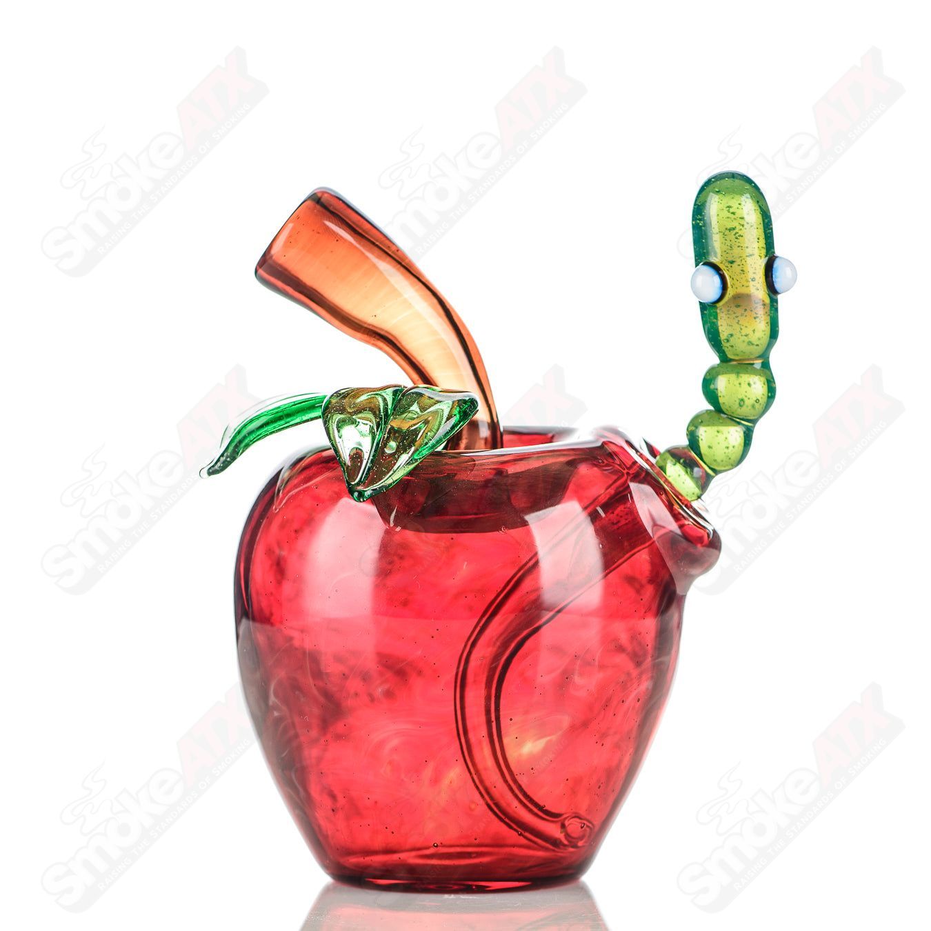 Red Apple Rig with Worm Dabber Pouch Glass, a colorful heady glass concentrate rig featuring a red apple design and removable dabber pouch.