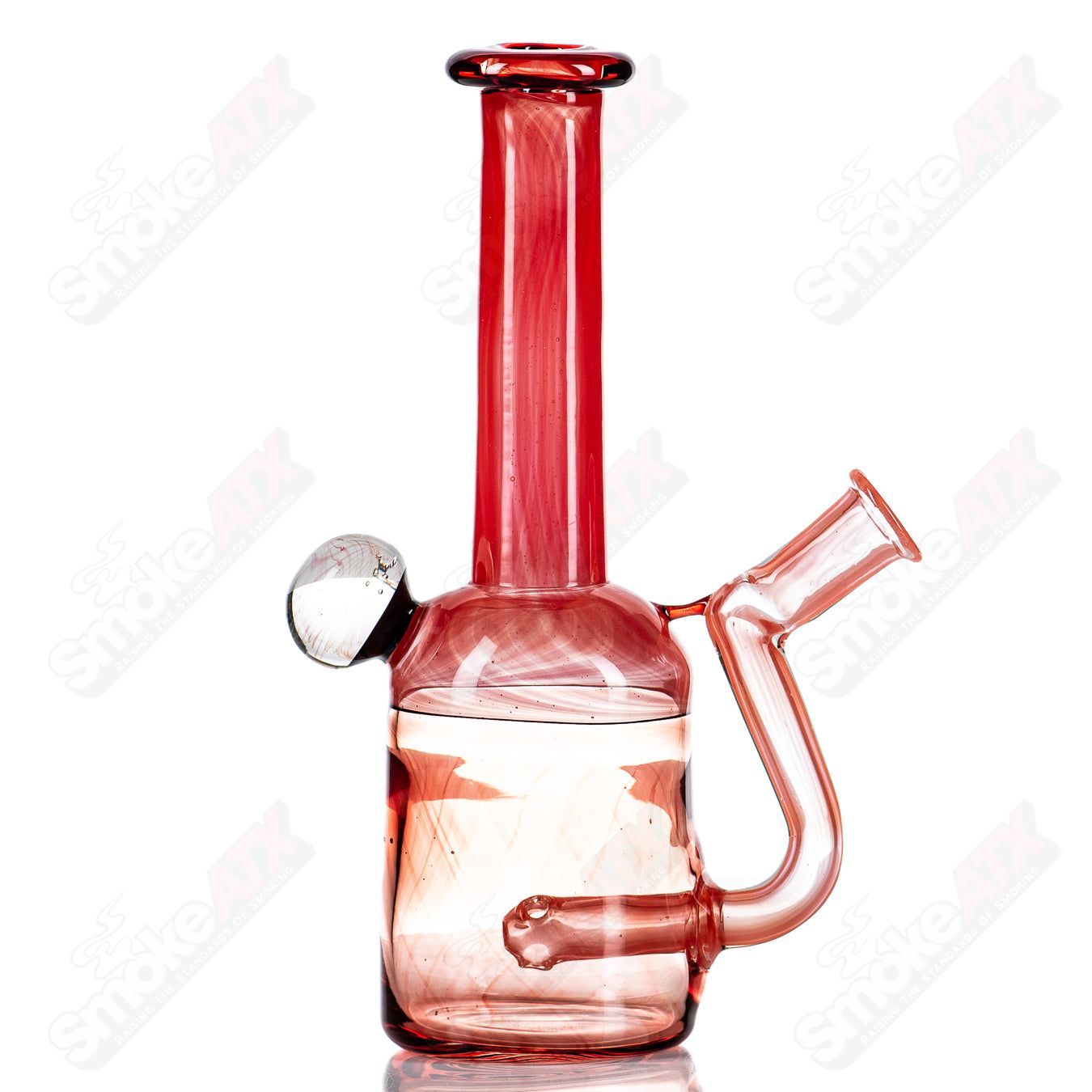 Red Bell Rig by Kate B Glass with Fume Marble, a colorful glass concentrate rig with intricate fume details.