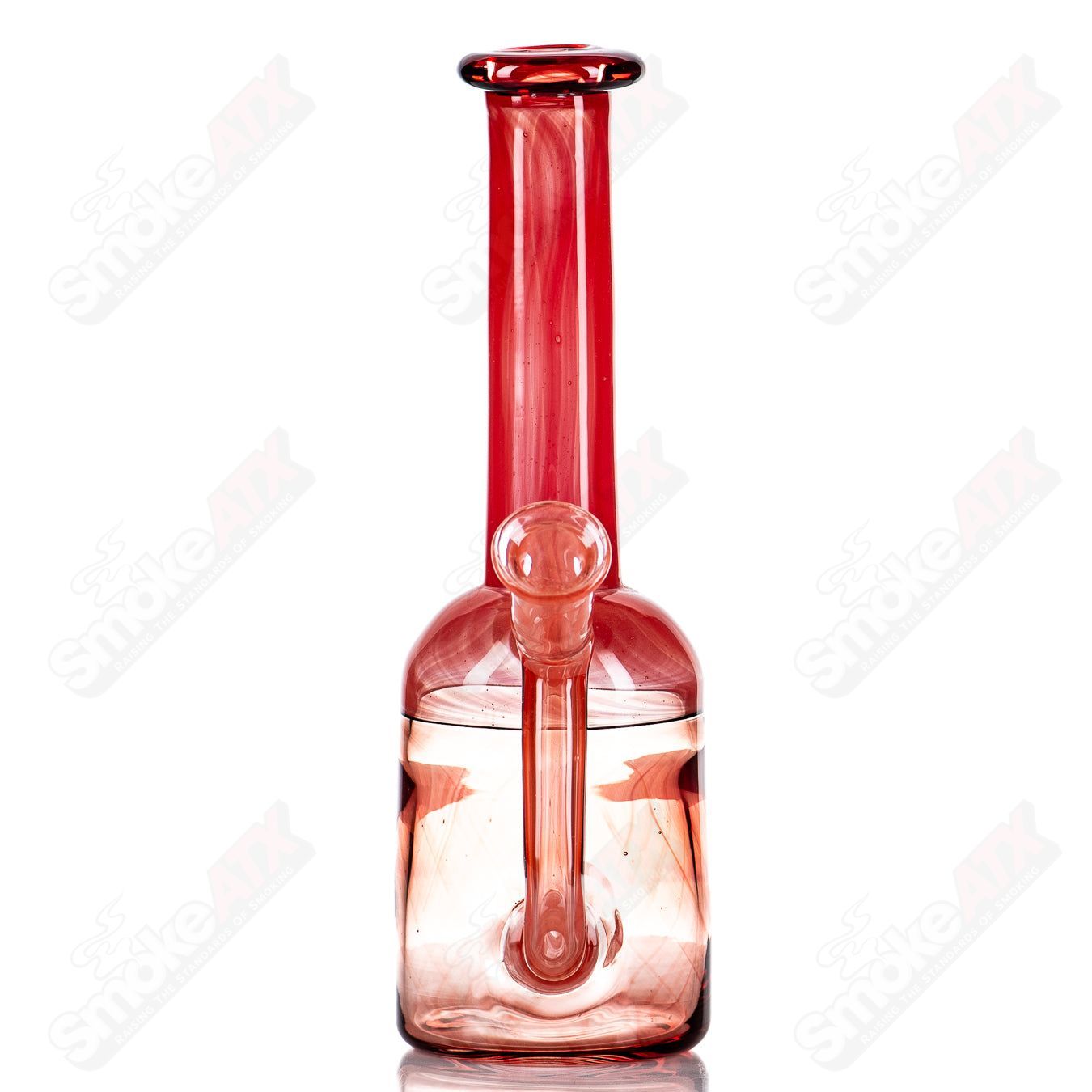 Red Bell Rig with Fume Marble by Kate B, a colorful glass concentrate rig featuring a red bell shape and decorative fume marble design.