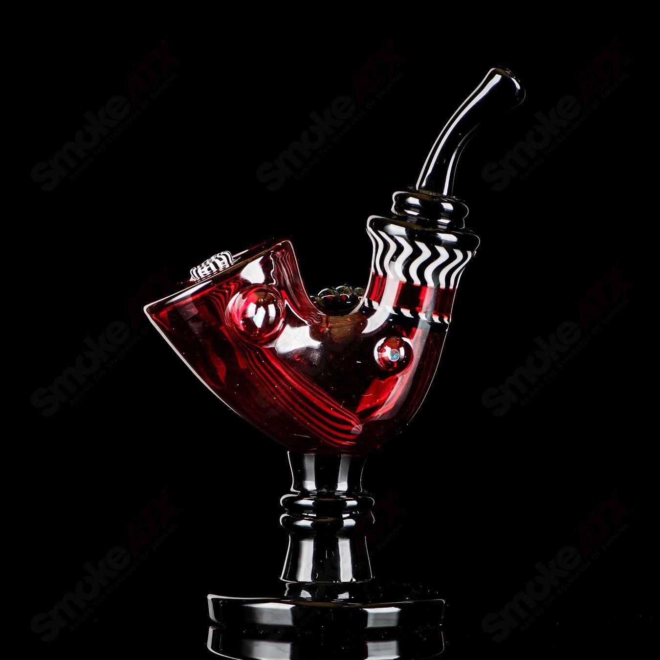Red Errlock Sherlock concentrate rig with dichro disk by JMass, featuring intricate glasswork and vibrant colors for dabbing.