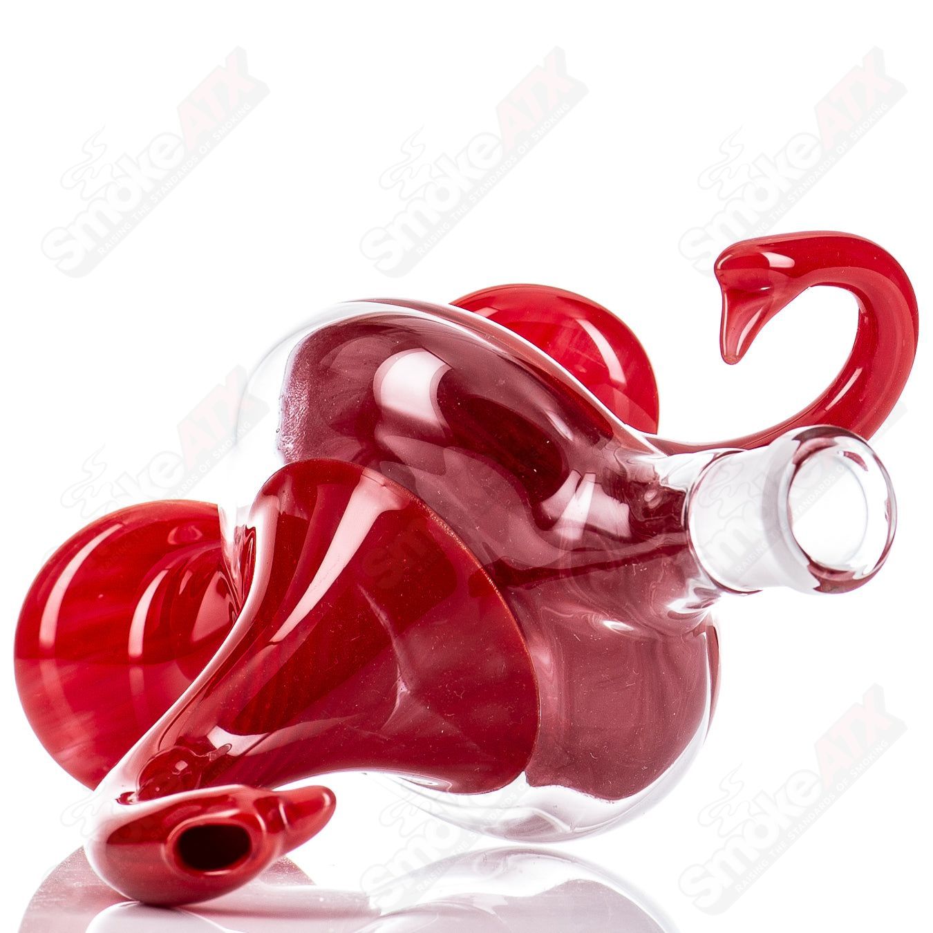 Red Jelly Head Rig by Down Neck Glass, 2011, featuring vibrant red, head-shaped design, and glass bubbler for smooth hits.