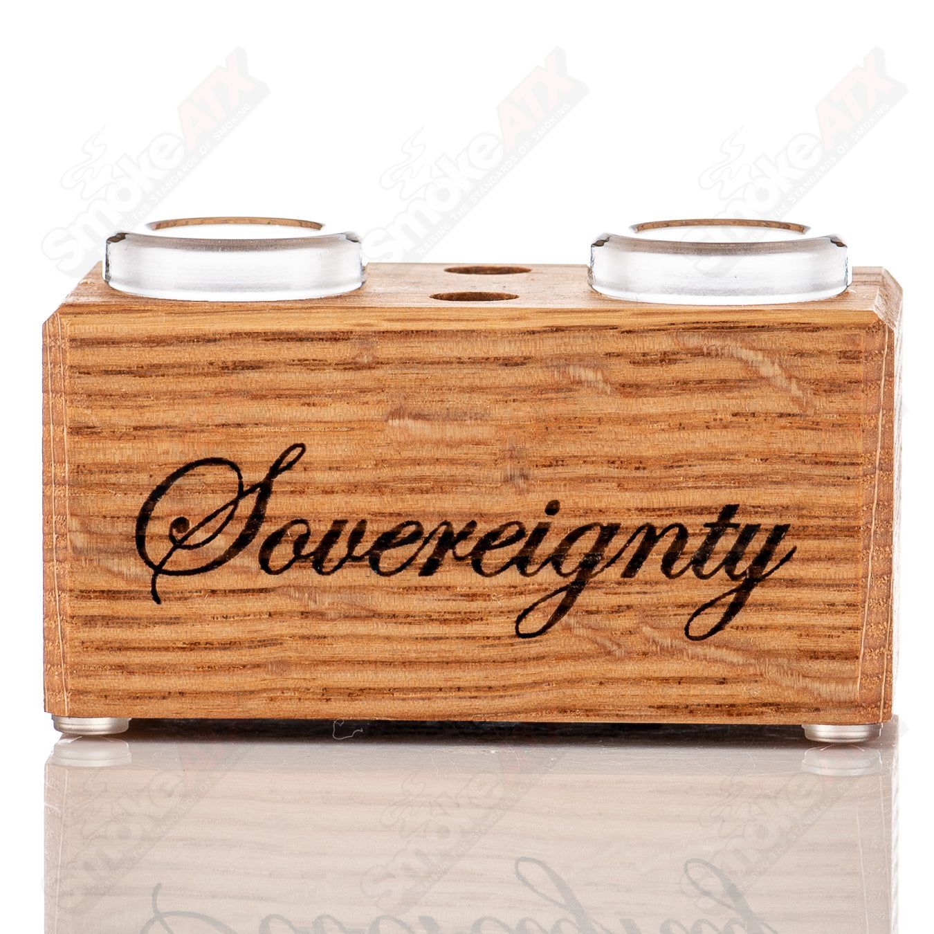 Red Oak 2-hole slide stand by Sovereignty Glass, featuring a sturdy design with two holes for secure attachment and precise use.