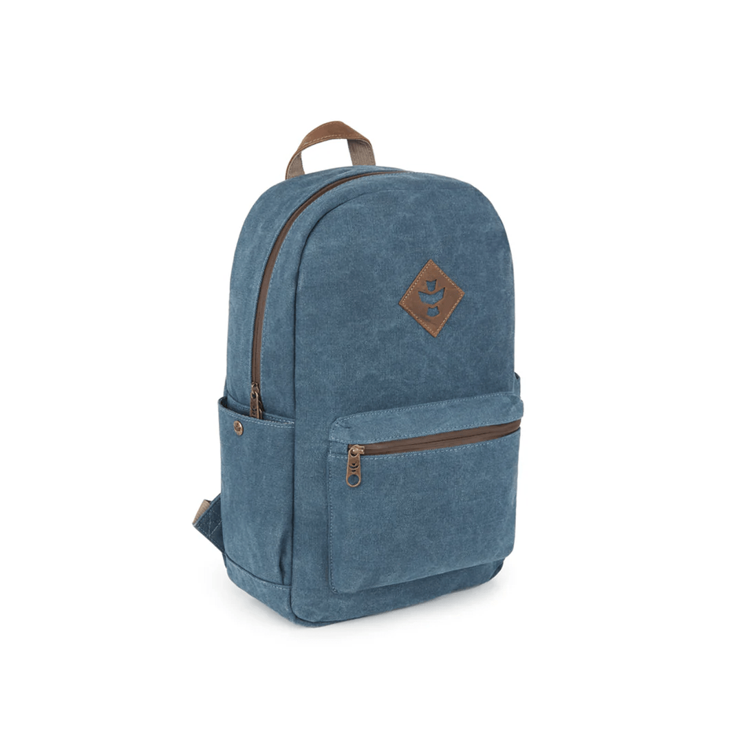 Revelry The Explorer smell-proof backpack in black, featuring multiple compartments and durable straps for outdoor and everyday use.