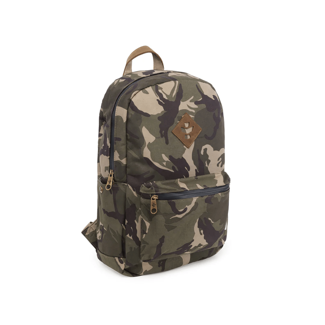 Revelry The Explorer smell-proof backpack in black with multiple compartments, designed for discreet storage and everyday use.