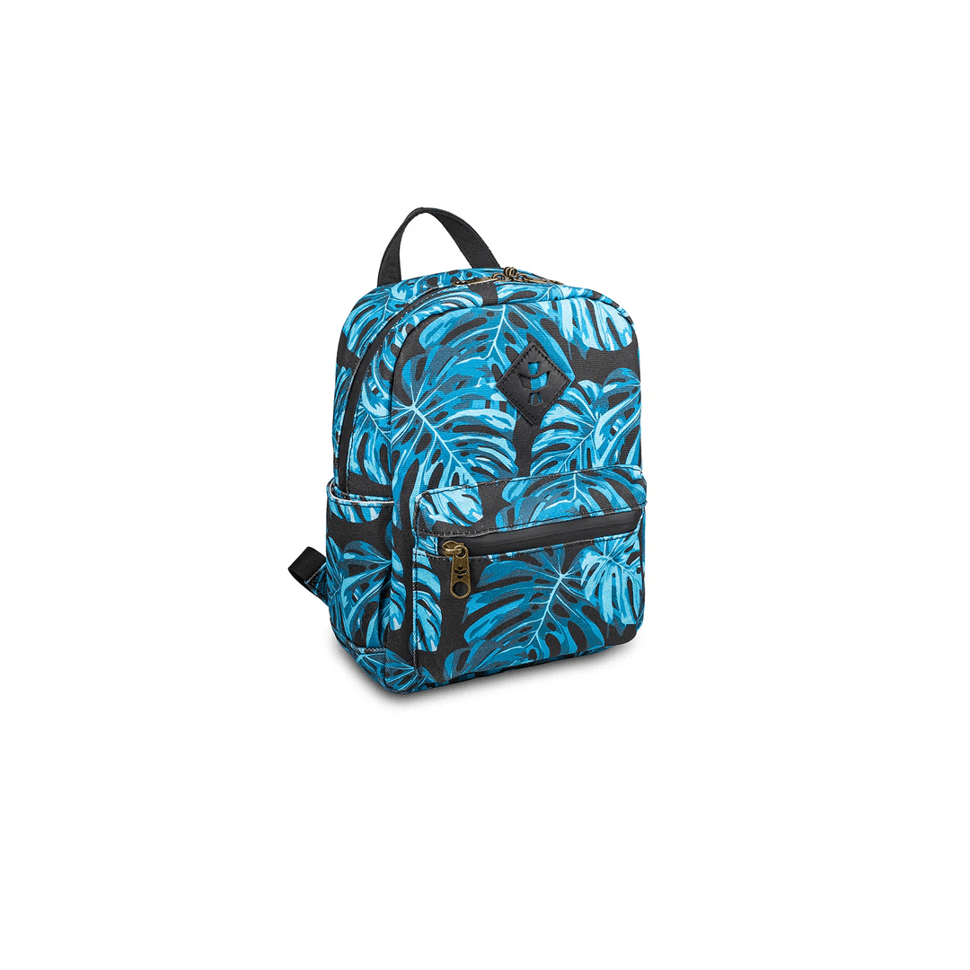 Revelry The Shorty smell-proof mini backpack with compact design, black fabric, and adjustable straps for lifestyle and travel use.