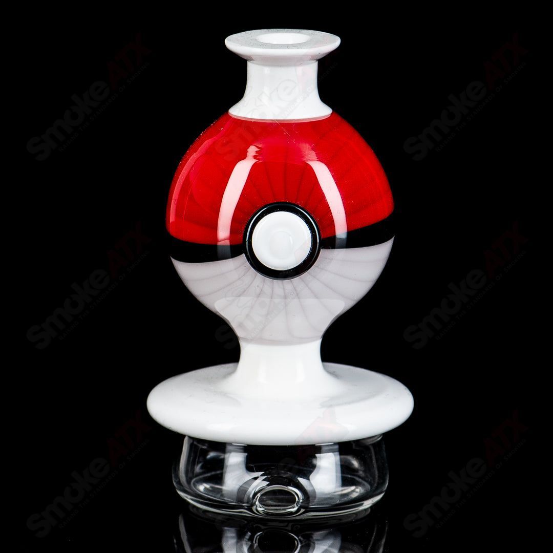 Poke Ball Puffco Peak dry top glass accessory by American Helix, featuring a colorful poke ball design for vaporizer upgrade.
