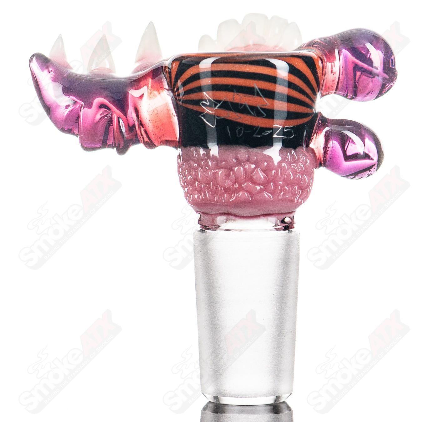 Heady Glass Salt Bowl featuring royal jelly, blush, orange crayon lines, and jet black details, designed for Halloween 2025.