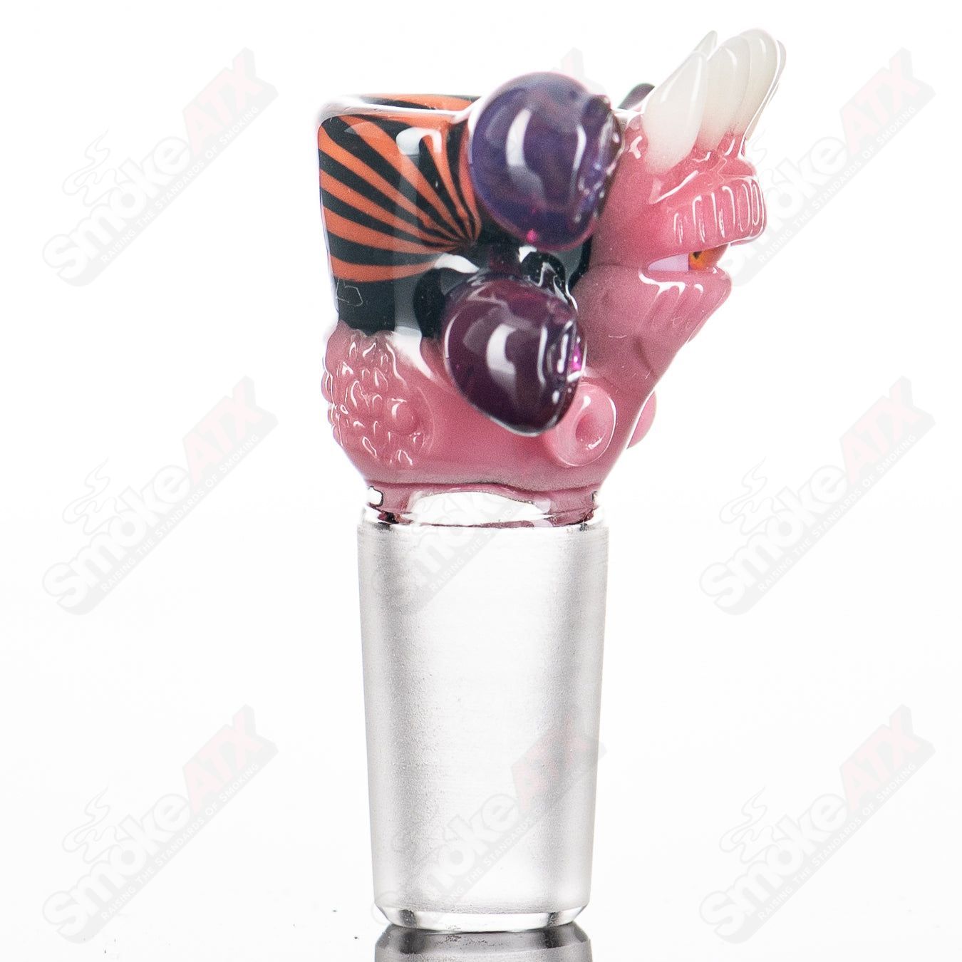 Salt Glass Halloween 2025 bowl featuring royal jelly, blush, orange crayon lines, and jet black accents for heady glass enthusiasts.