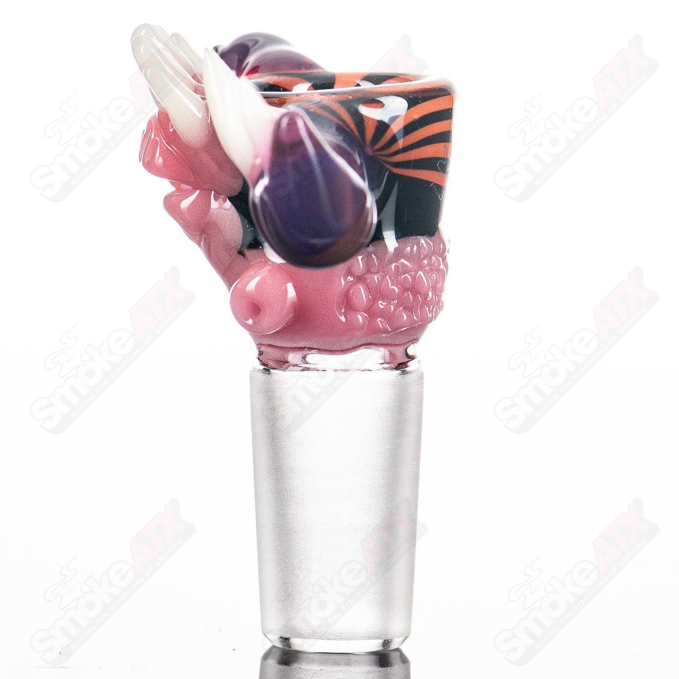 Heady Glass Salt Bowl featuring Royal Jelly, Blush, and Orange Crayon Lins with Jet Black accents, Halloween-themed design.