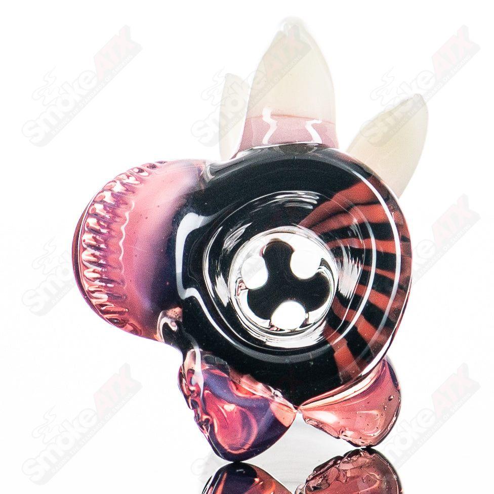 Heady Glass Salt Bowl with Royal Jelly red crayon lines and jet black slide design, showcasing intricate glass artistry.