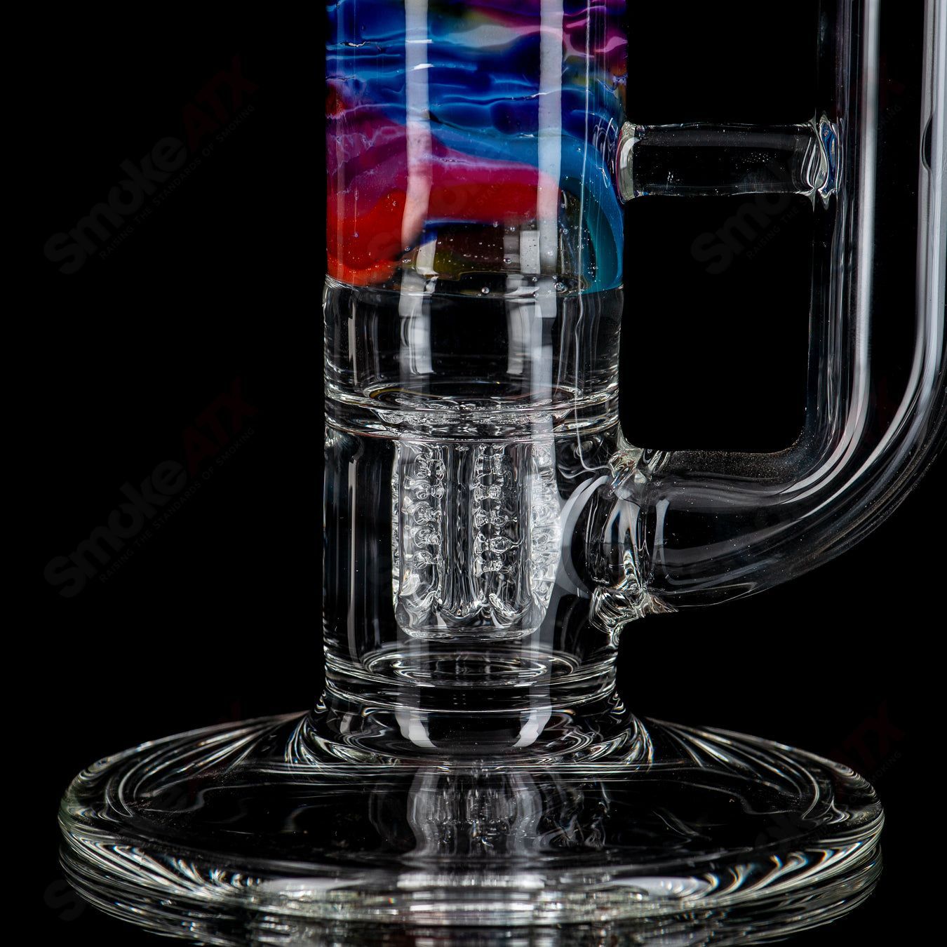 20-inch rainbow fade Apolocoline straight glass tube with 14mm bowl by Dirty Rico Glass, featuring vibrant rainbow colors and clear design.
