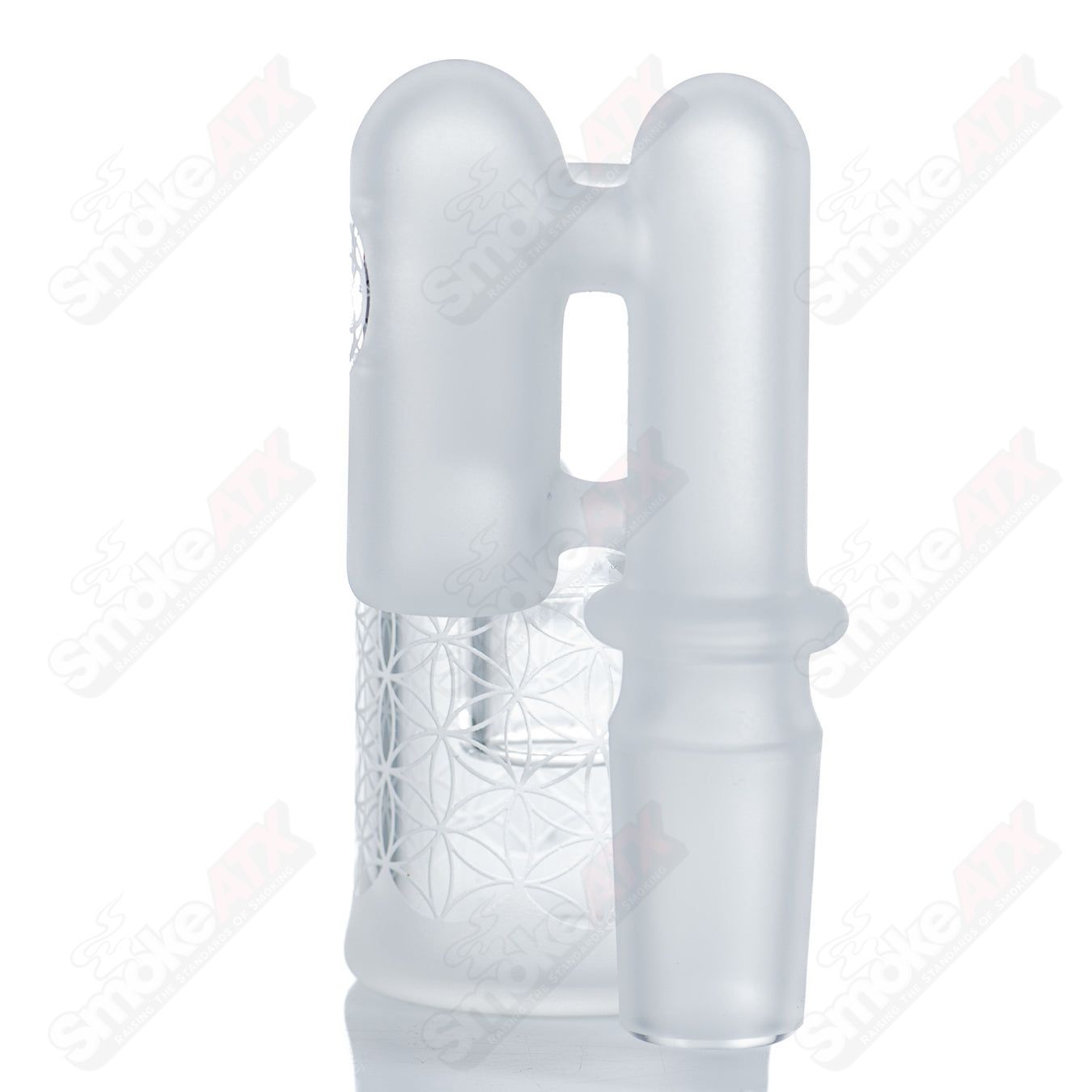 Sacred-G 18mm Dry Catch glass piece by SoL Glassworks, heady glass dry catcher with intricate design and clear glass construction.