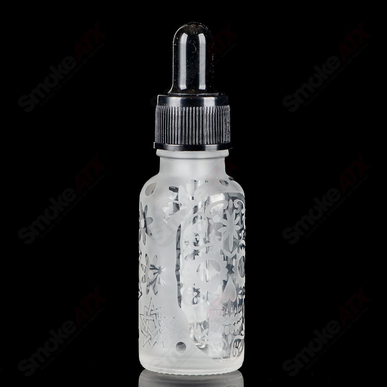 Sandblasted Iso Dropper flask from Fatal Facets, a Heady Glass piece with intricate design and frosted finish.