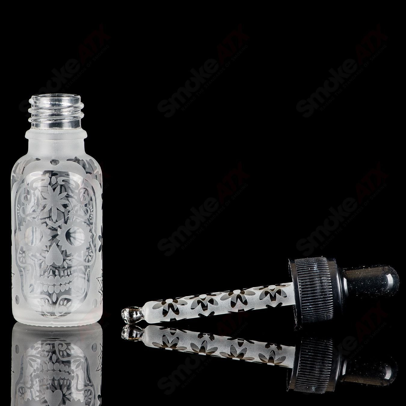 Sandblasted Iso Dropper flask from Fatal Facets, a heady glass piece with intricate design and durable construction.