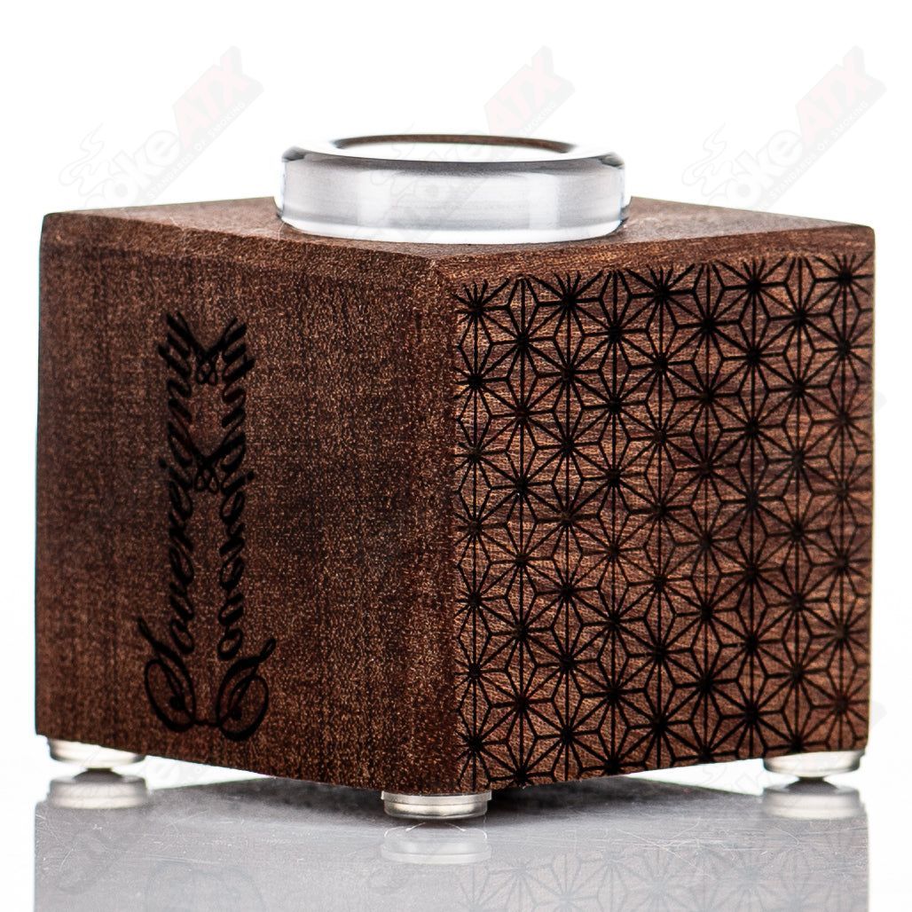 Sovereignty Glass Sapele 1-Hole Slide Stand with Hempstar pattern, designed for heady glass accessories, showcasing detailed craftsmanship.