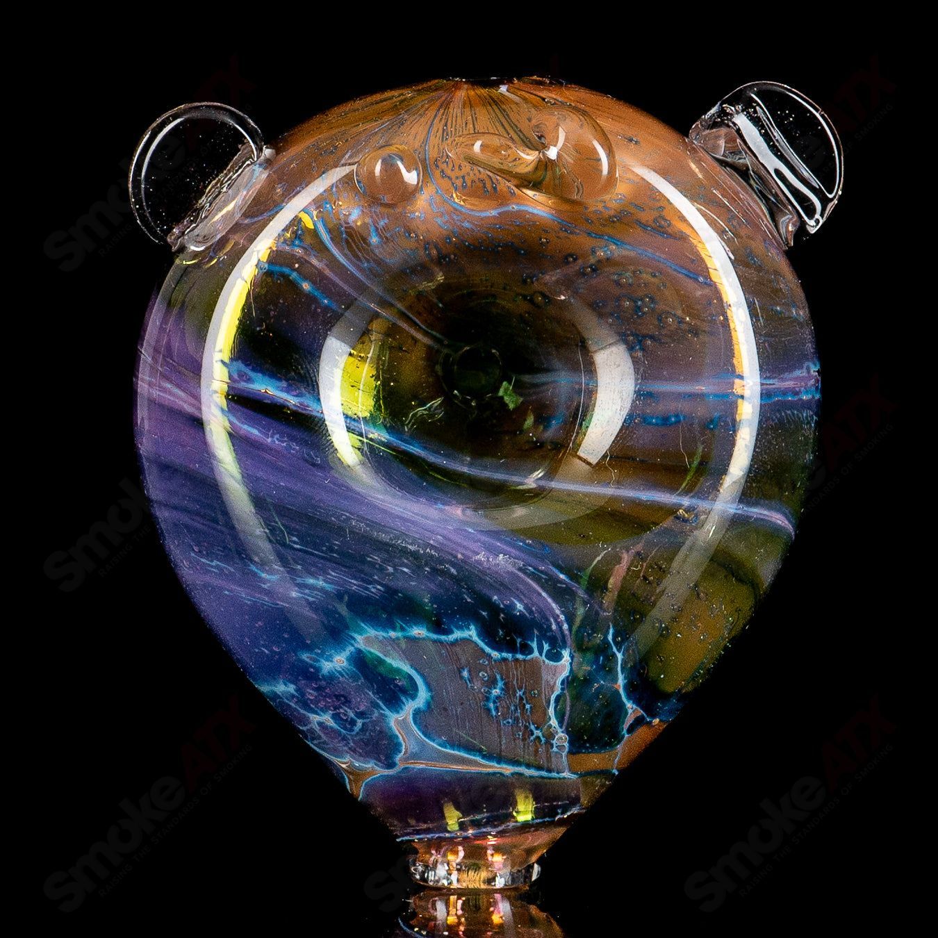 Seastorm #8 Cat Head glass pipe by Nobody featuring a detailed cat face design and vibrant colors.