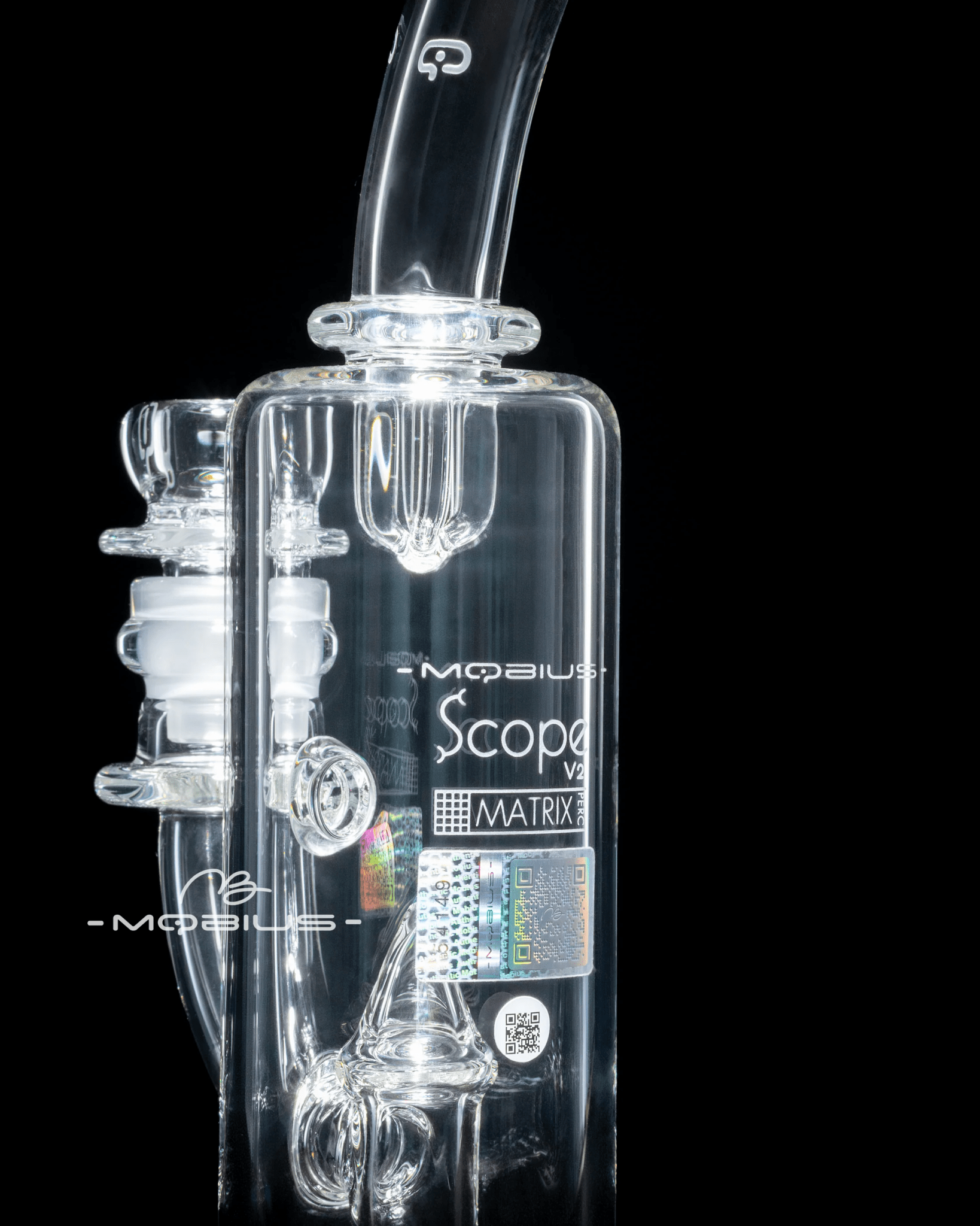 Clear Mobius Scope Matrix V2 2025 glass straight tube with intricate design, perfect for dry herb vaping or dabbing.