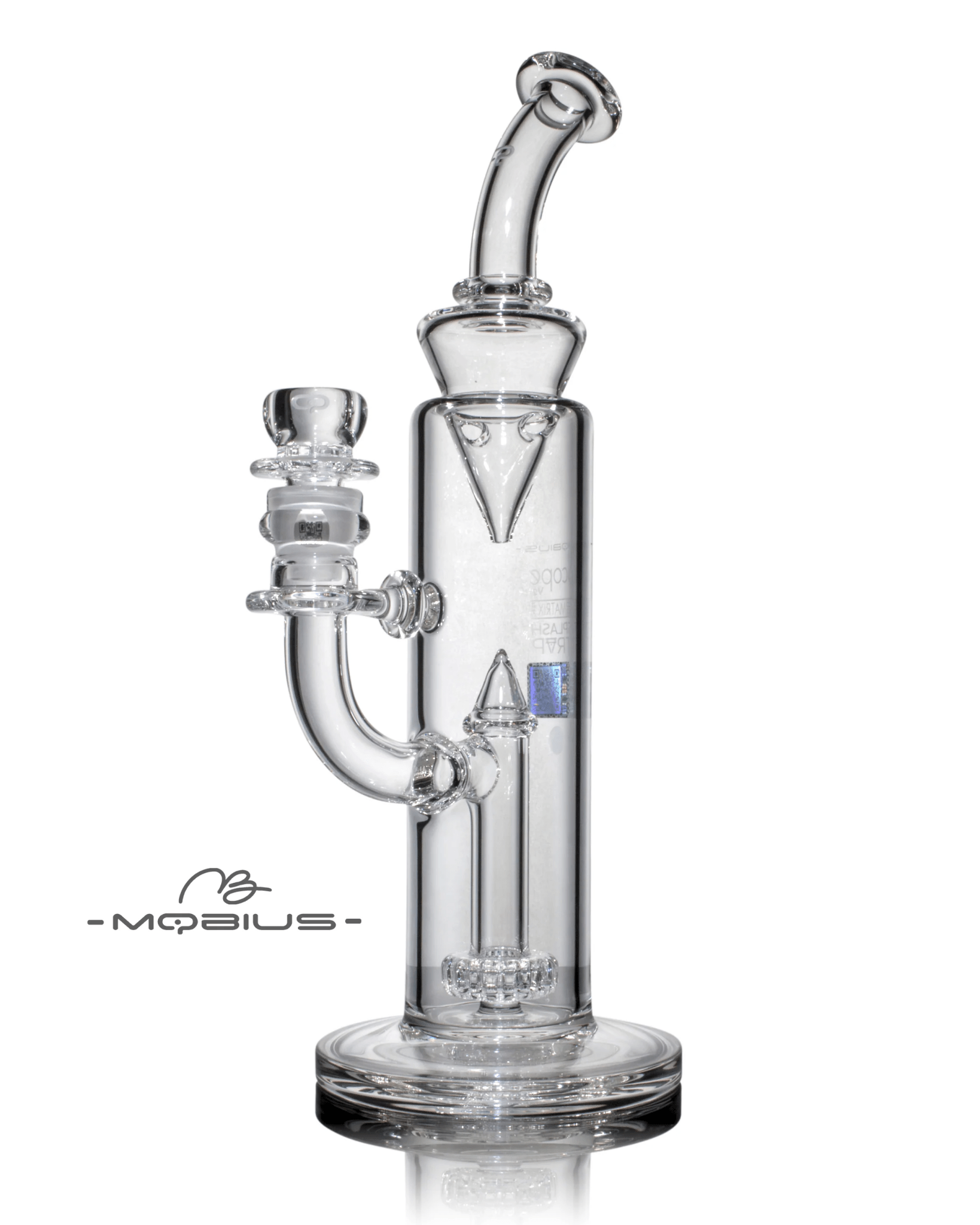 Clear Mobius Scope Matrix V2 glass straight tube with SplashTrap splashguard for smooth smoking experience.