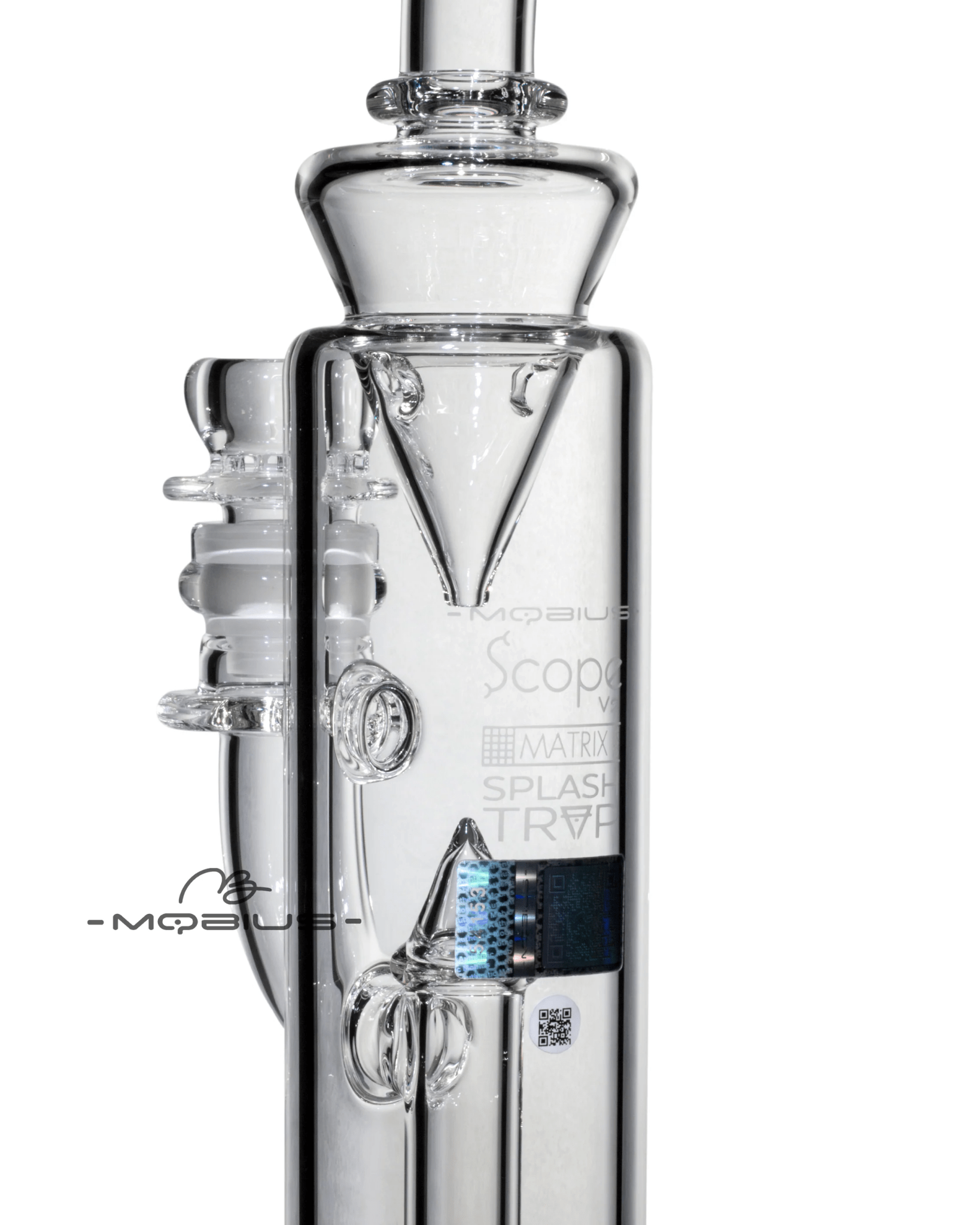 Clear Mobius Scope Matrix V2 glass straight tube with Splashtrap, designed for smooth, clean hits and durable performance.